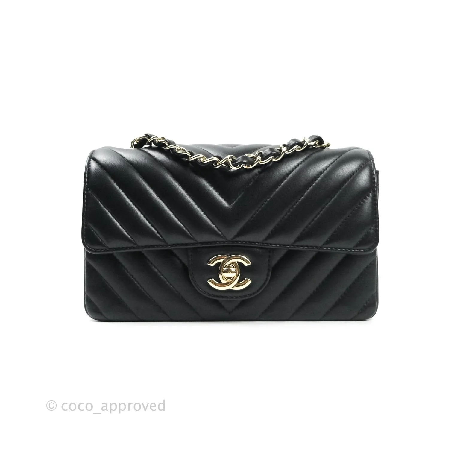 Chanel Lambskin Chevron Mini Rectangular Flap Black Gold Hardware