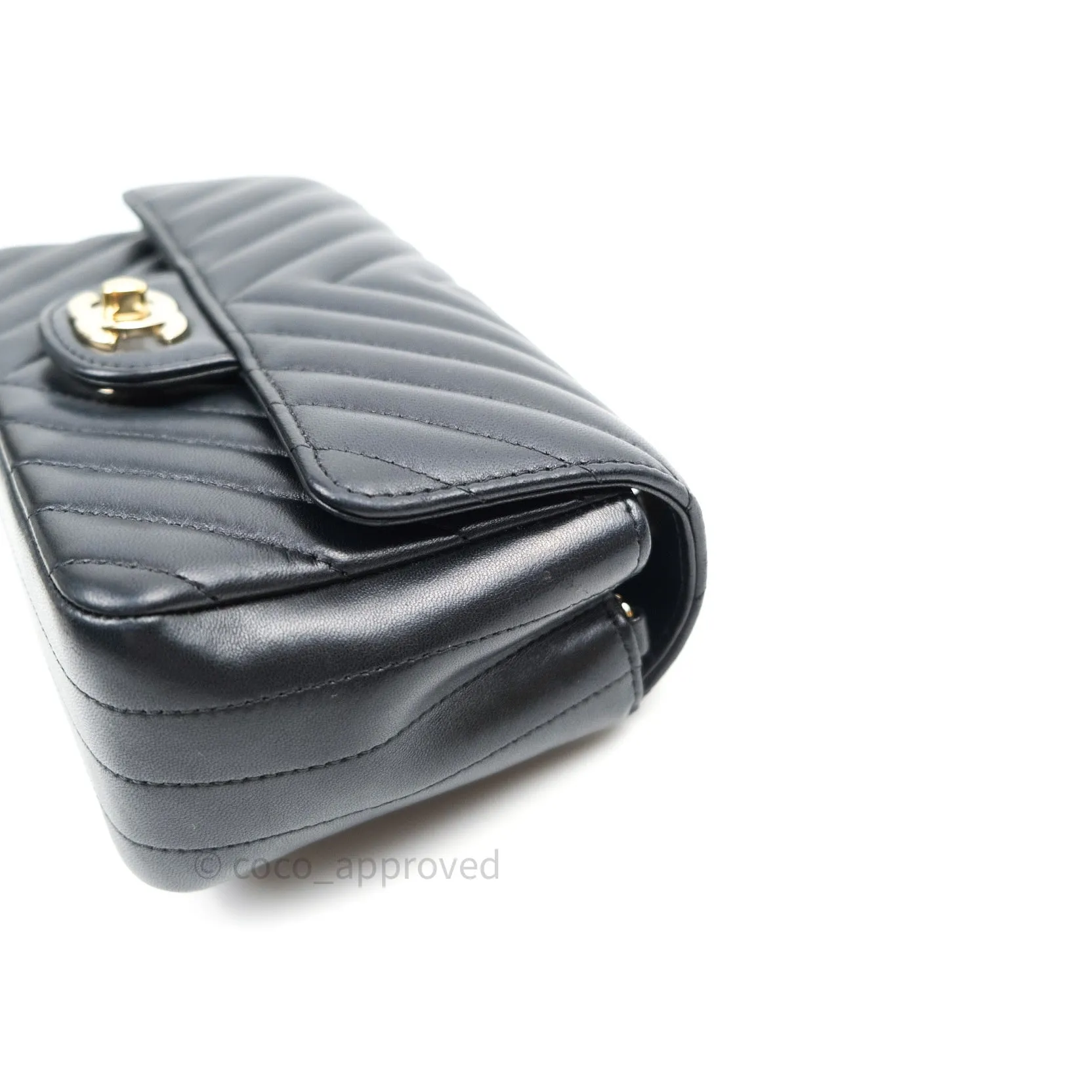 Chanel Lambskin Chevron Mini Rectangular Flap Black Gold Hardware