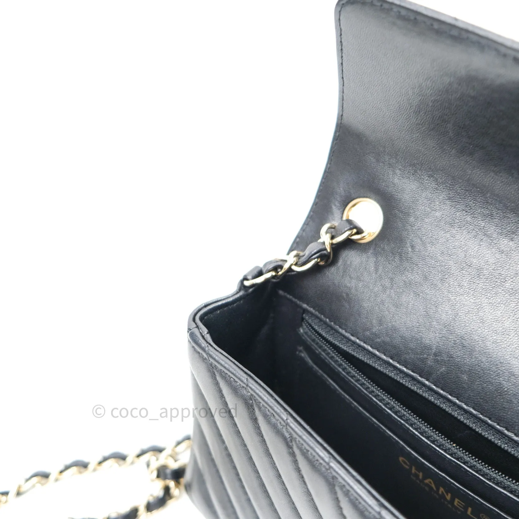 Chanel Lambskin Chevron Mini Rectangular Flap Black Gold Hardware