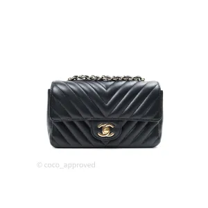 Chanel Lambskin Chevron Mini Rectangular Flap Black Gold Hardware