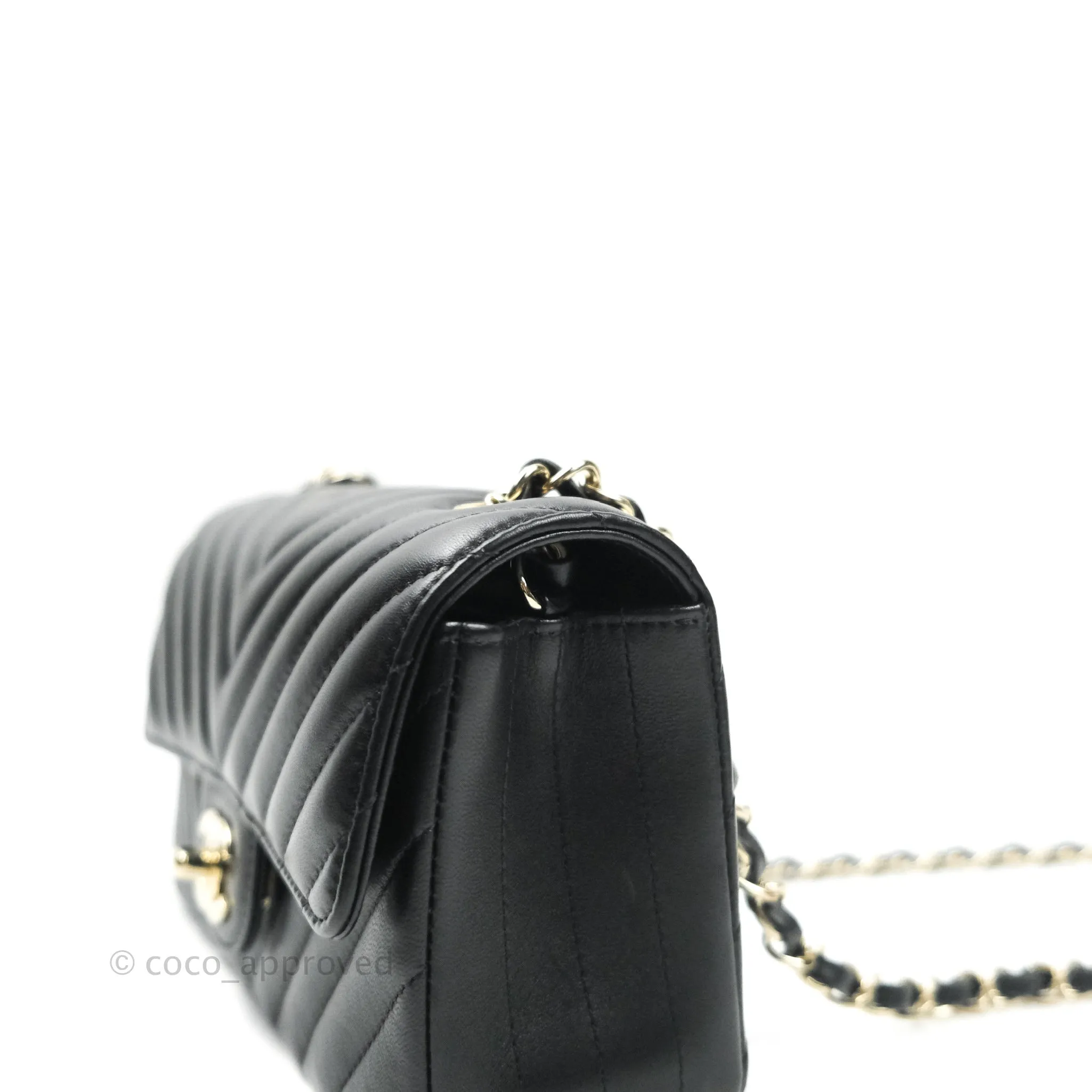 Chanel Lambskin Chevron Mini Rectangular Flap Black Gold Hardware