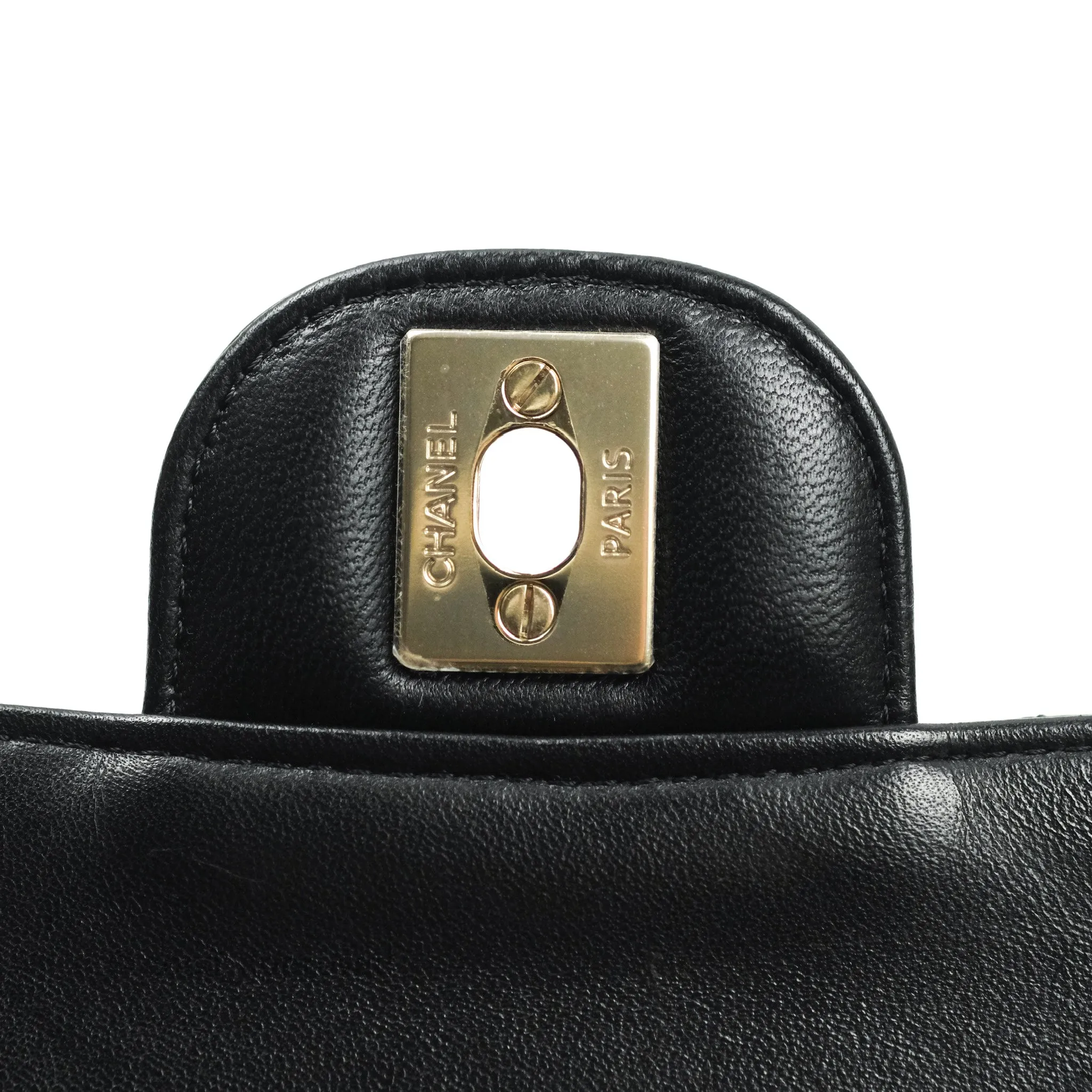 Chanel Lambskin Chevron Mini Rectangular Flap Black Gold Hardware