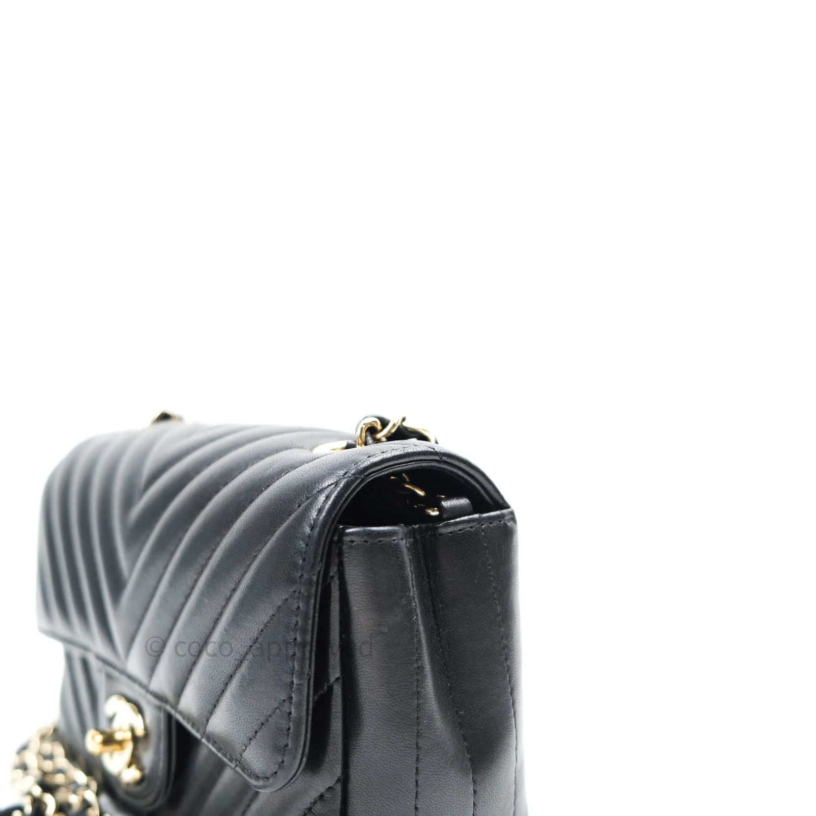 Chanel Lambskin Chevron Mini Rectangular Flap Black Gold Hardware