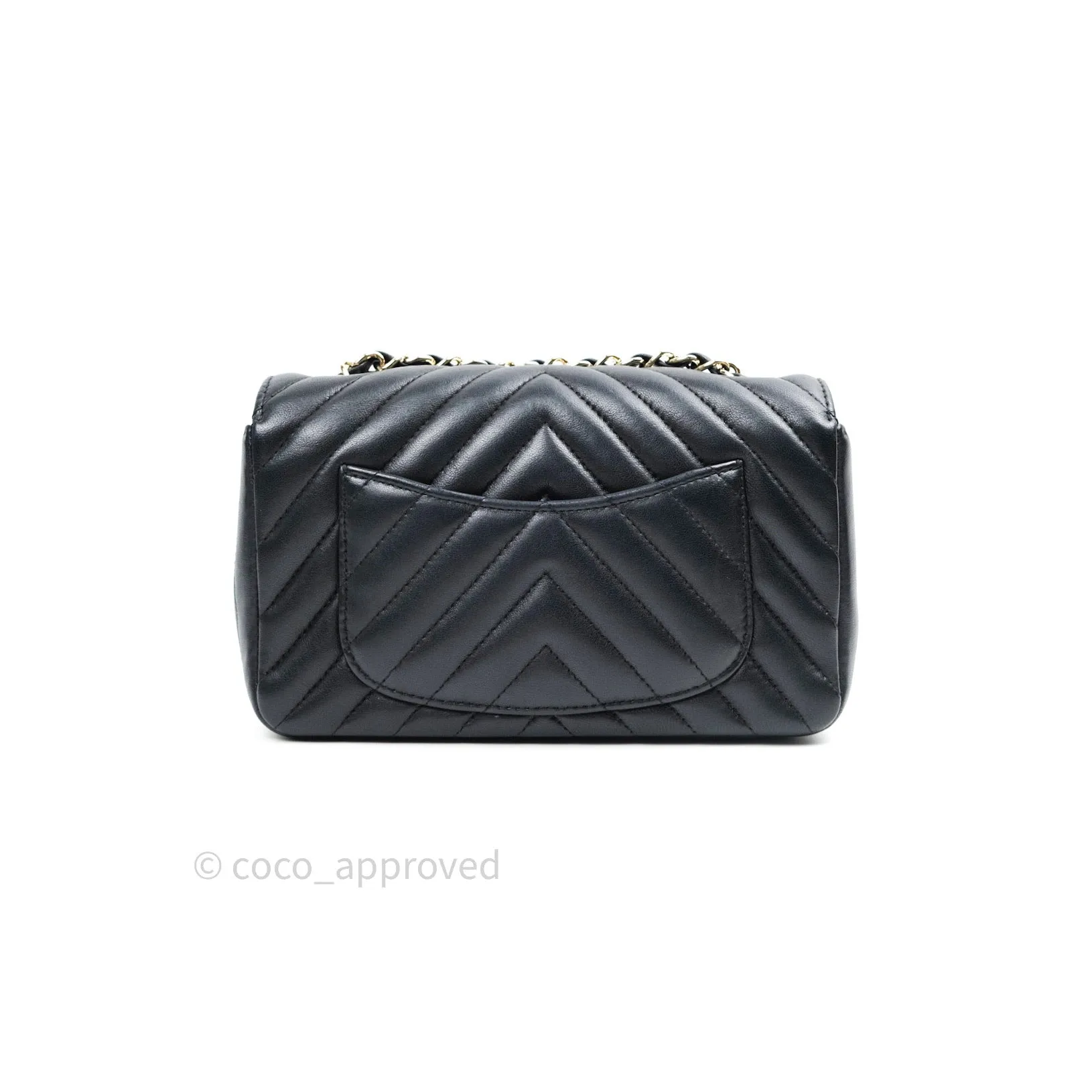 Chanel Lambskin Chevron Mini Rectangular Flap Black Gold Hardware