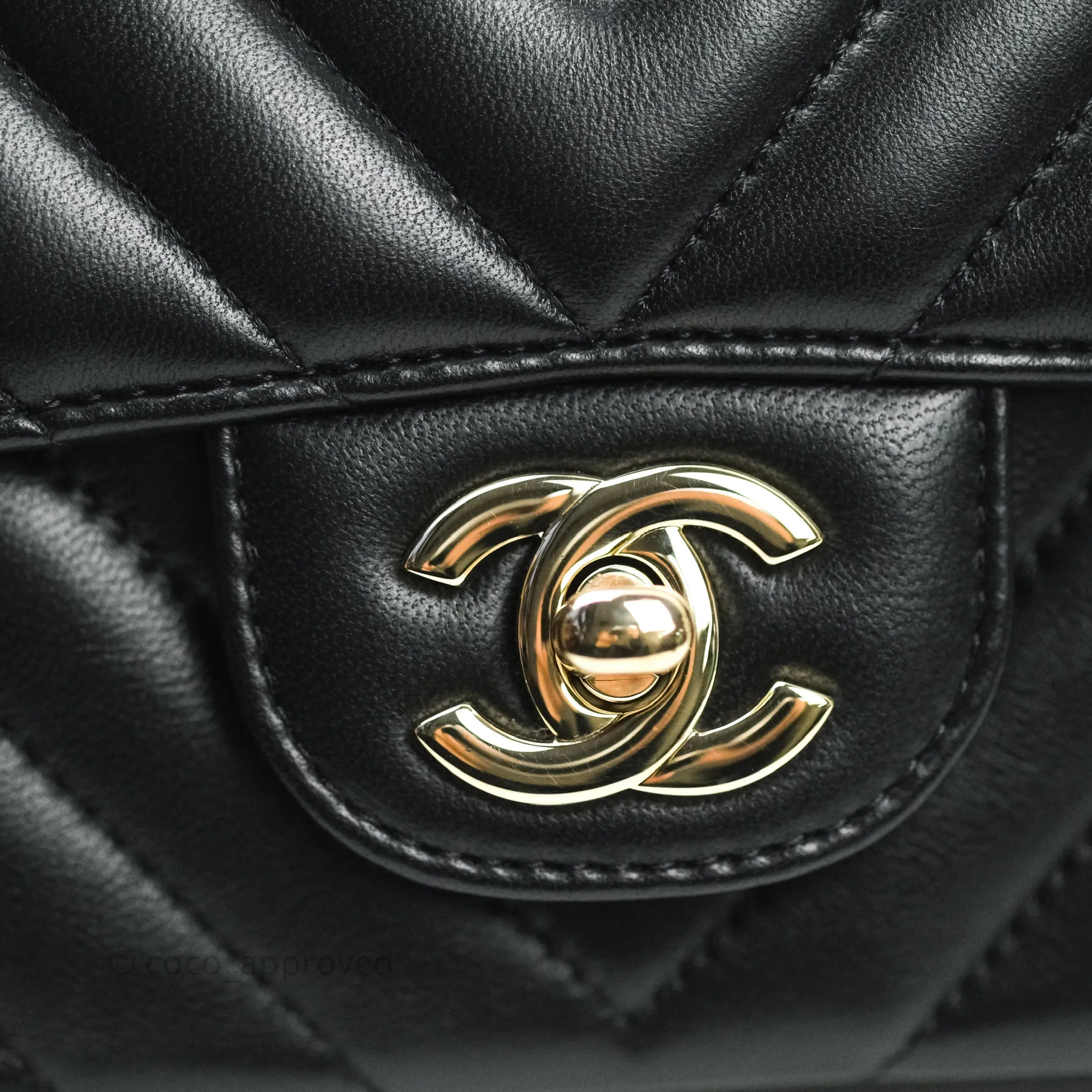 Chanel Lambskin Chevron Mini Rectangular Flap Black Gold Hardware