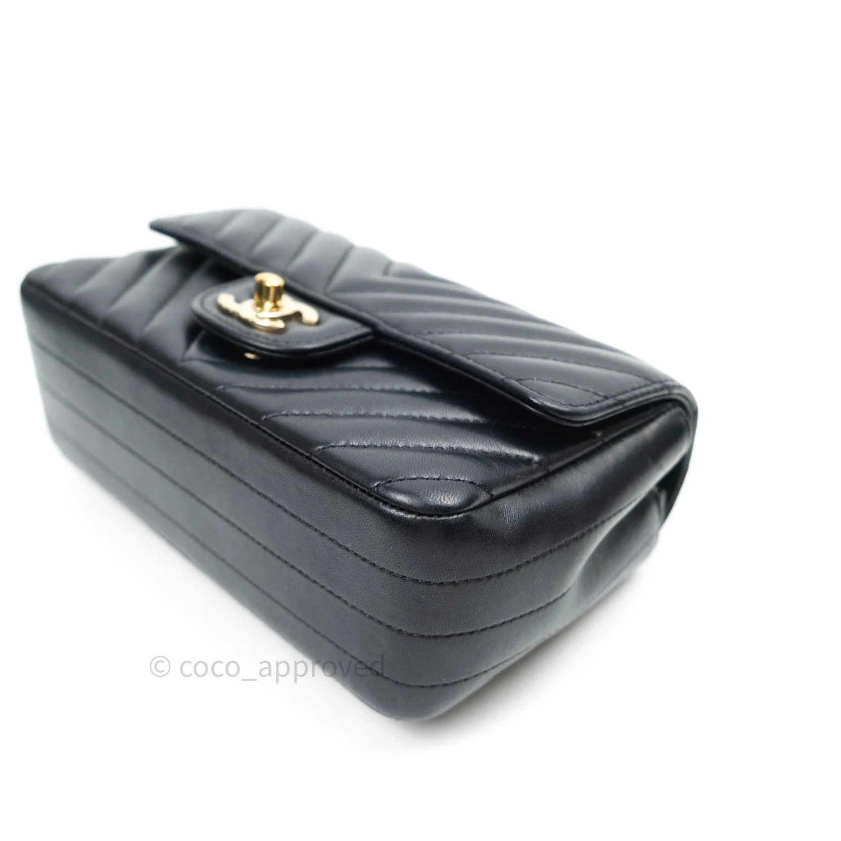 Chanel Lambskin Chevron Mini Rectangular Flap Black Gold Hardware