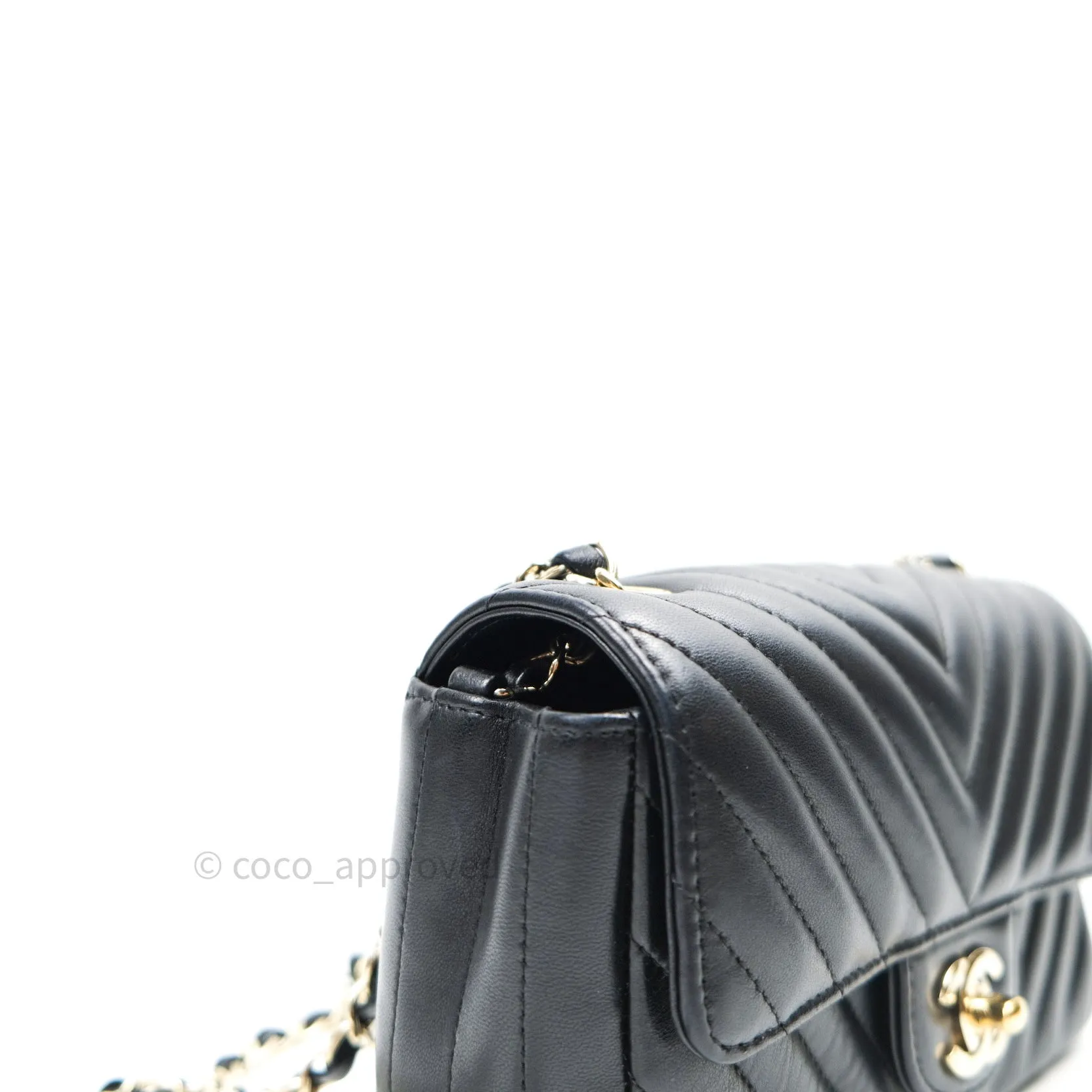 Chanel Lambskin Chevron Mini Rectangular Flap Black Gold Hardware