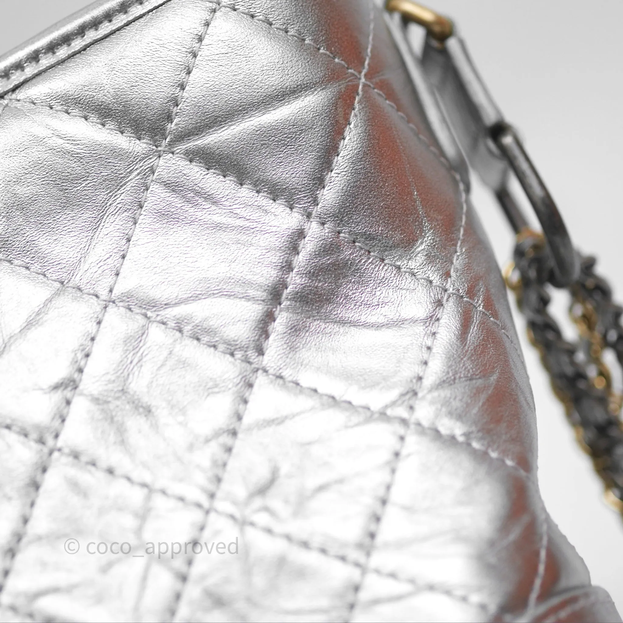Chanel Large Gabrielle Hobo Metallic Silver Aged Calfskin Mixed Hardware