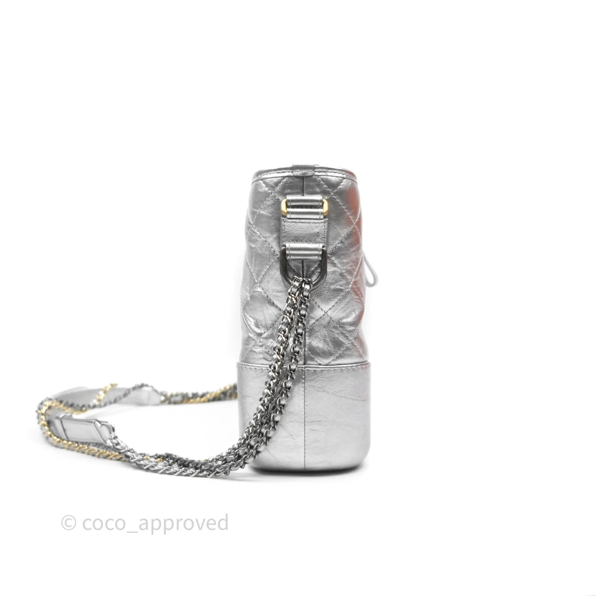 Chanel Large Gabrielle Hobo Metallic Silver Aged Calfskin Mixed Hardware