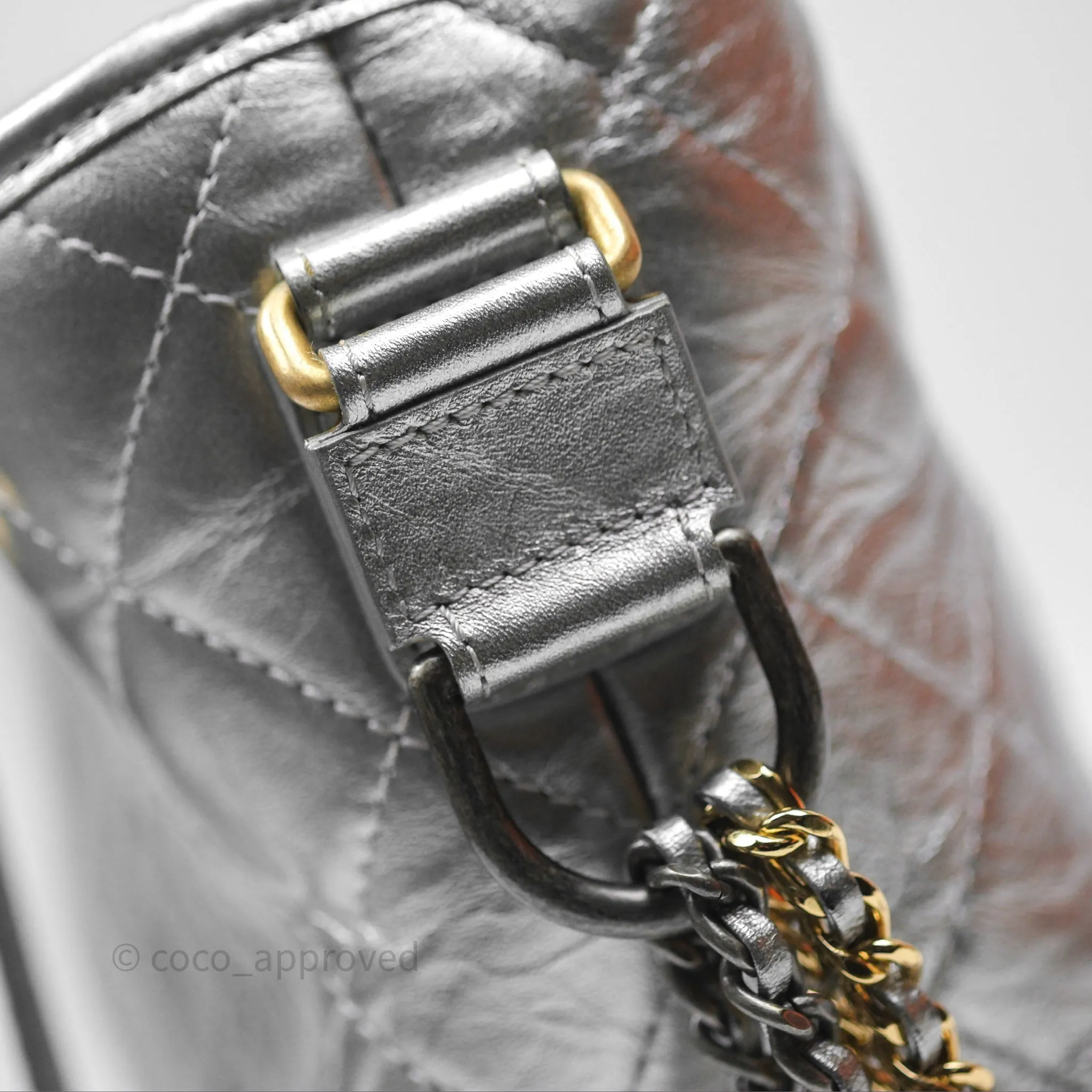 Chanel Large Gabrielle Hobo Metallic Silver Aged Calfskin Mixed Hardware