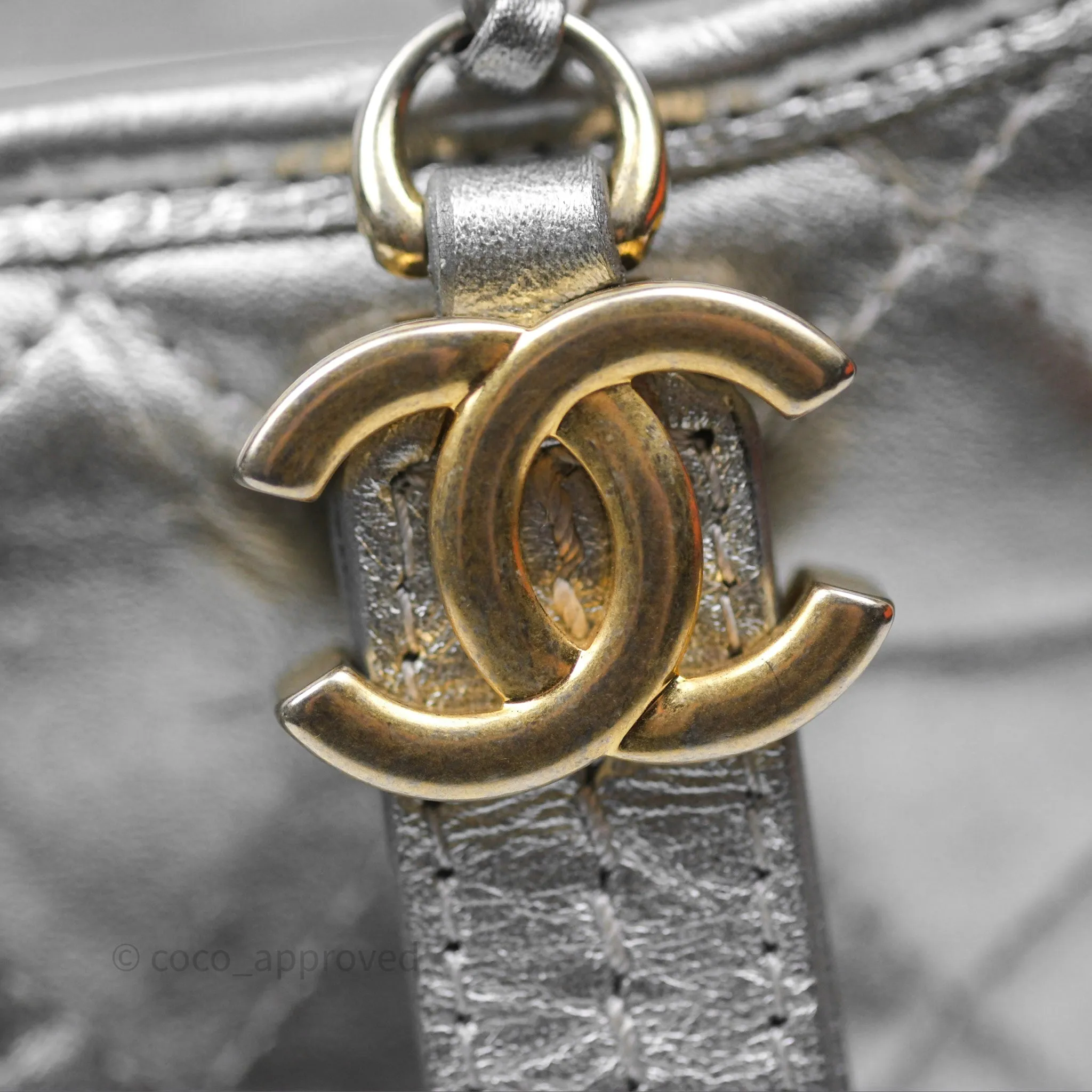 Chanel Large Gabrielle Hobo Metallic Silver Aged Calfskin Mixed Hardware
