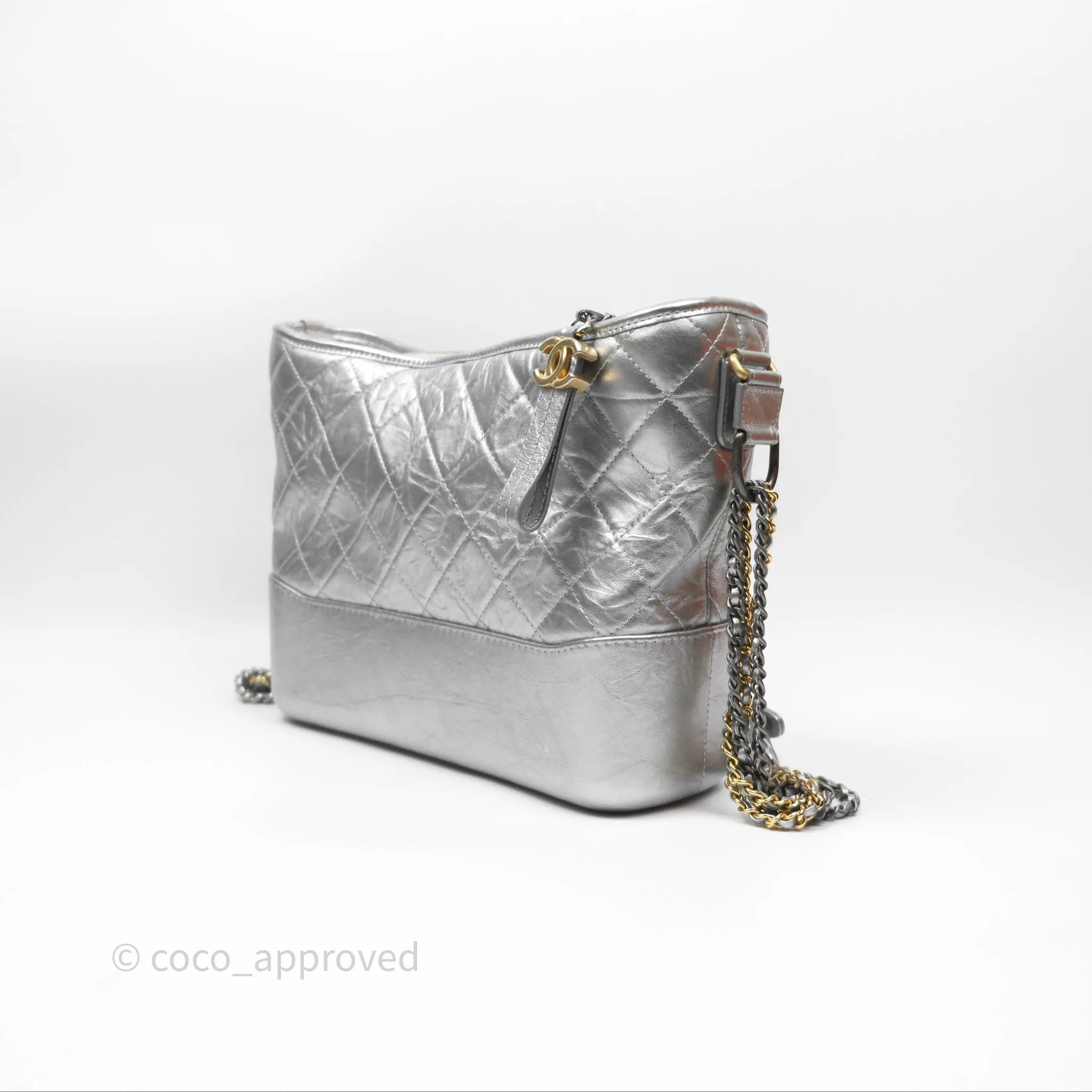 Chanel Large Gabrielle Hobo Metallic Silver Aged Calfskin Mixed Hardware