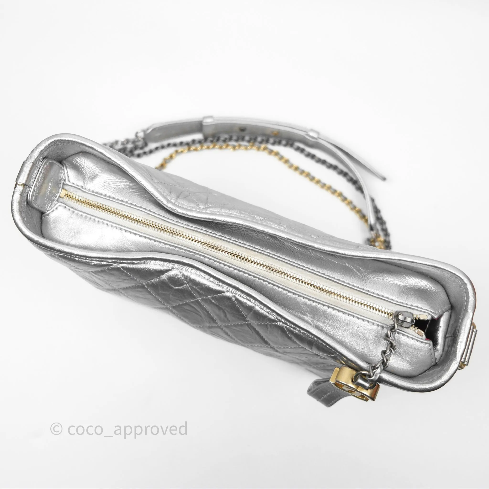 Chanel Large Gabrielle Hobo Metallic Silver Aged Calfskin Mixed Hardware