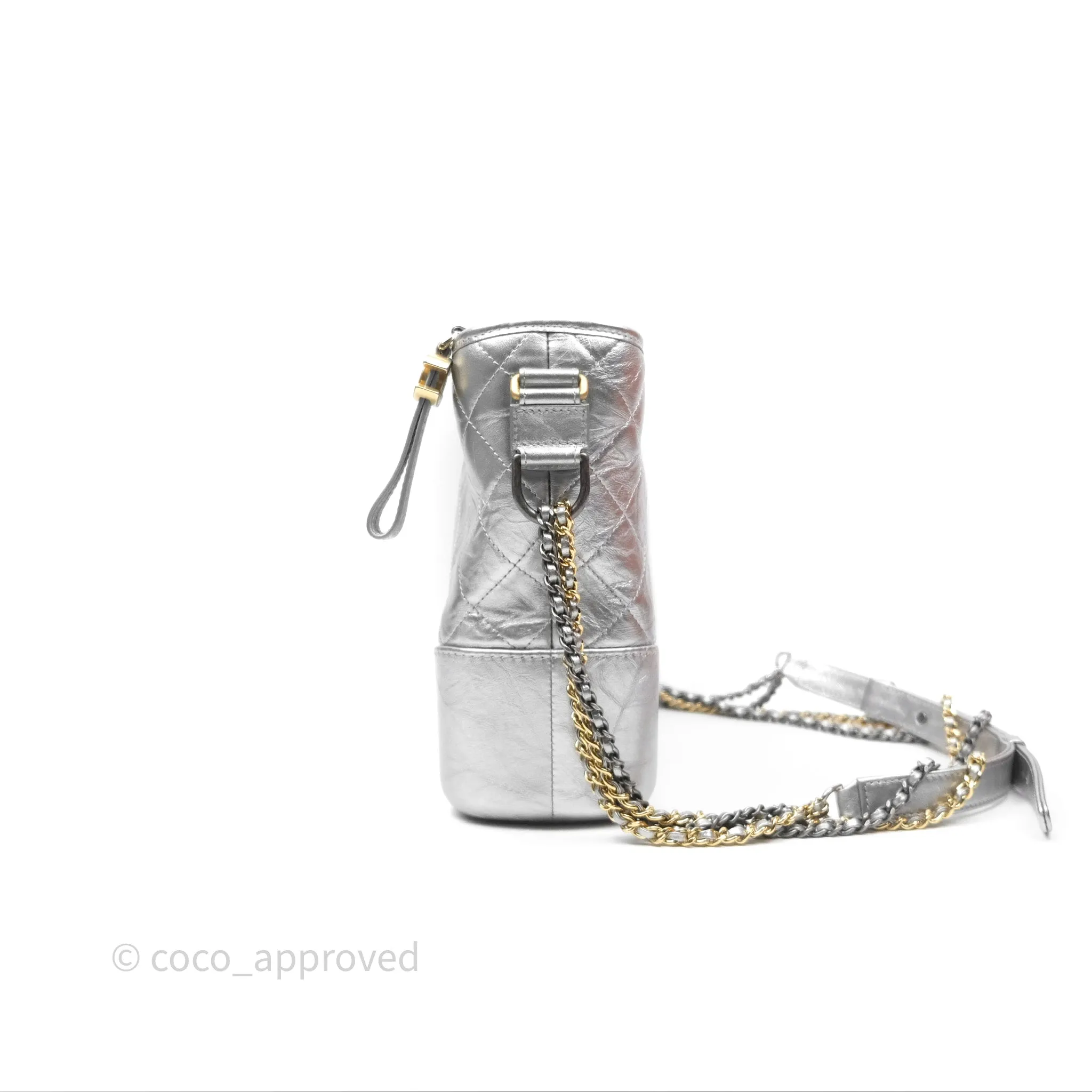Chanel Large Gabrielle Hobo Metallic Silver Aged Calfskin Mixed Hardware
