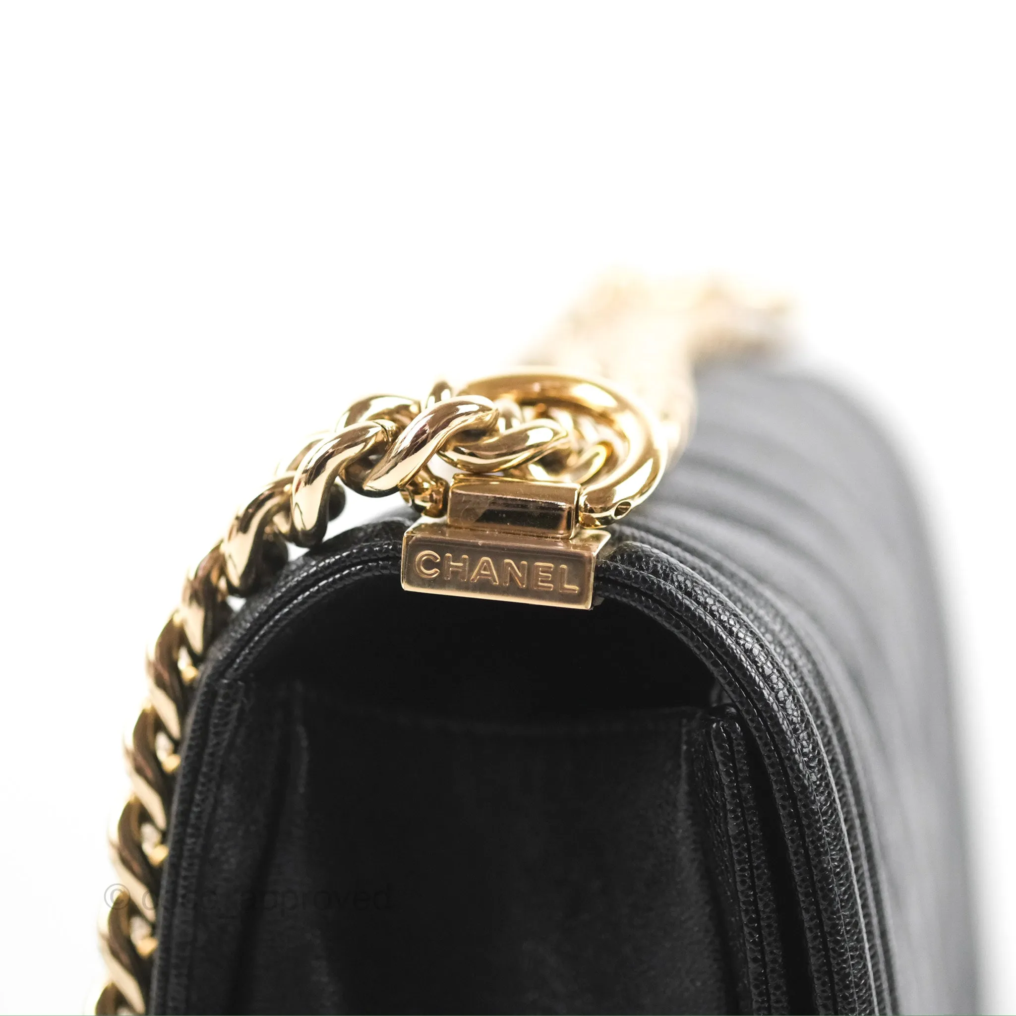 Chanel Medium Boy Chevron Black Caviar Gold Hardware