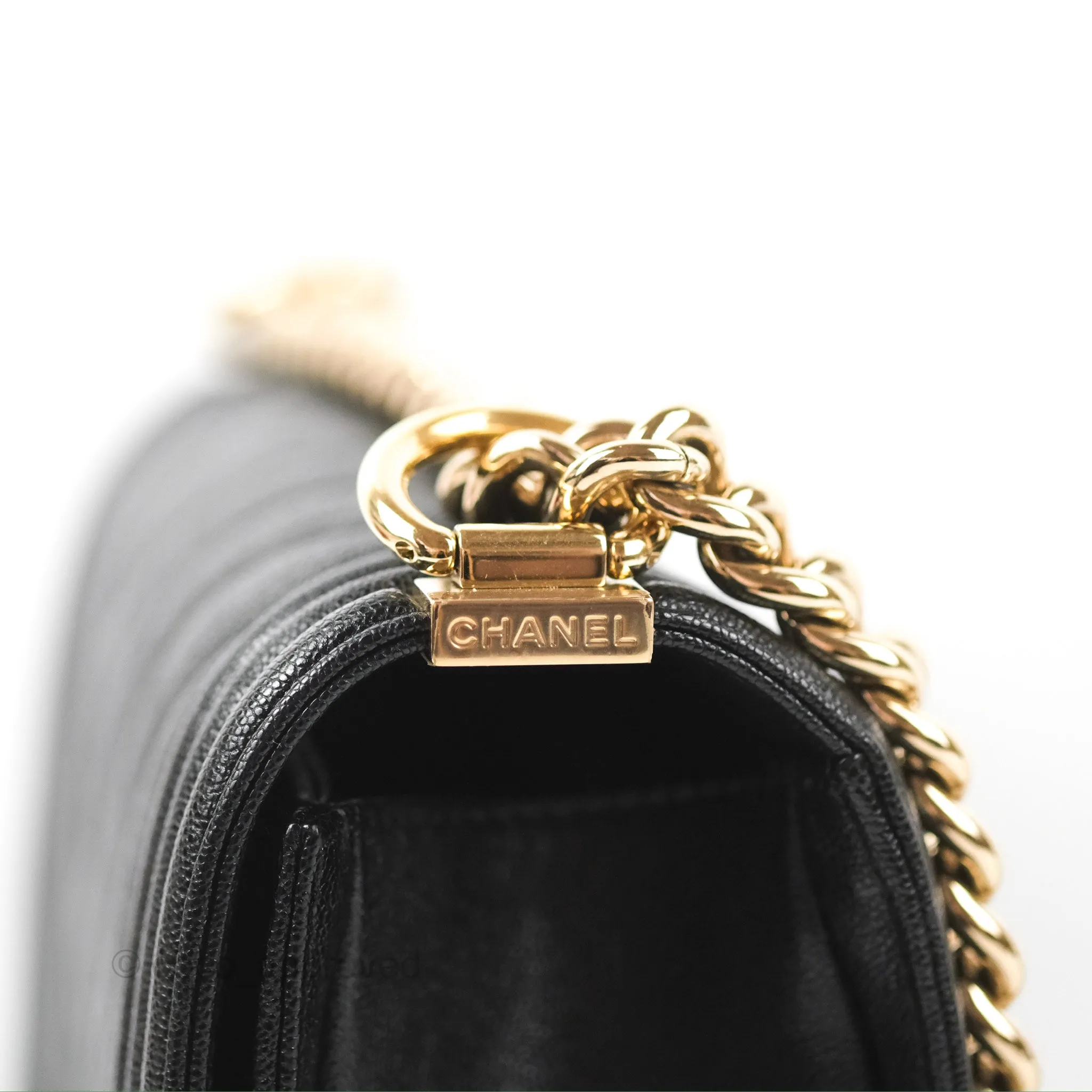 Chanel Medium Boy Chevron Black Caviar Gold Hardware