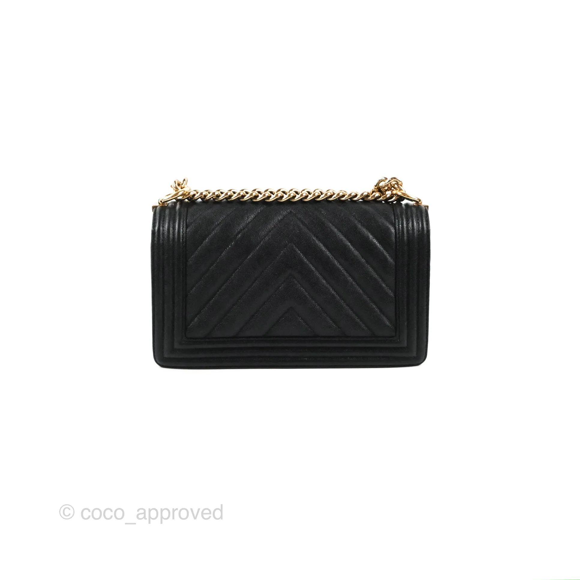 Chanel Medium Boy Chevron Black Caviar Gold Hardware