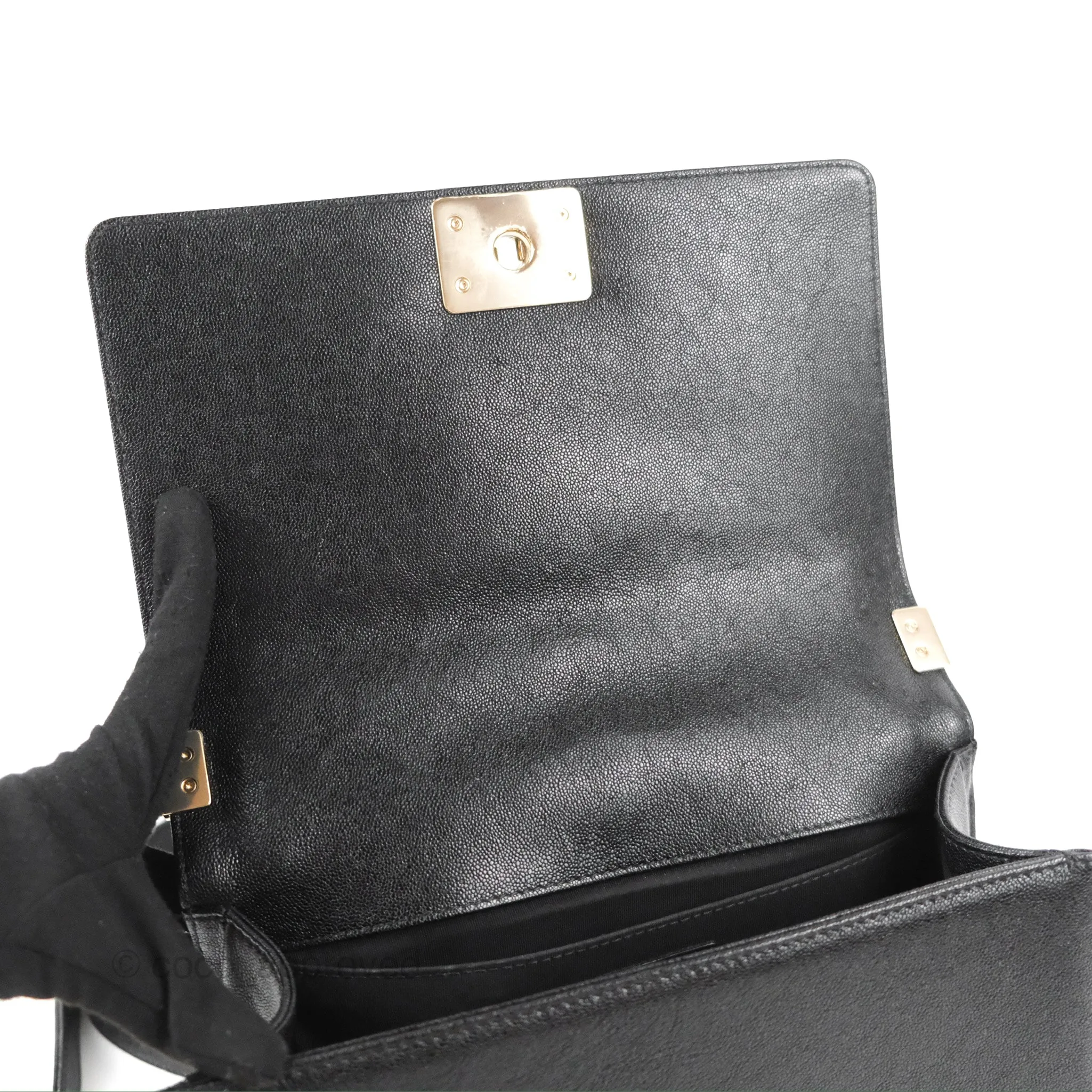 Chanel Medium Boy Chevron Black Caviar Gold Hardware