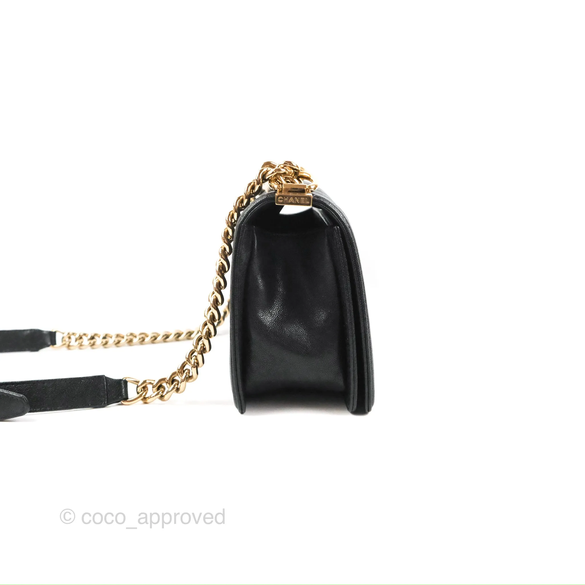 Chanel Medium Boy Chevron Black Caviar Gold Hardware