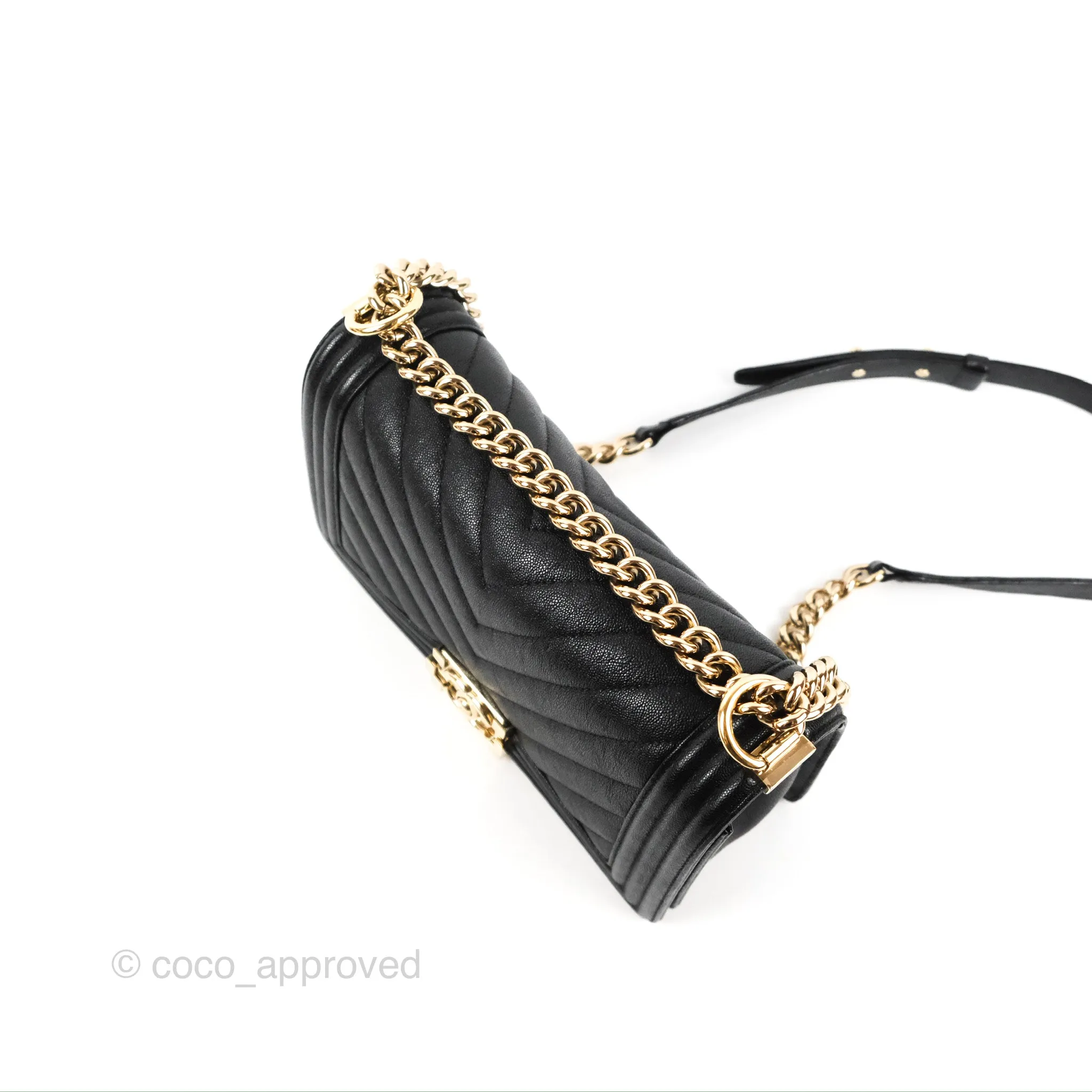 Chanel Medium Boy Chevron Black Caviar Gold Hardware