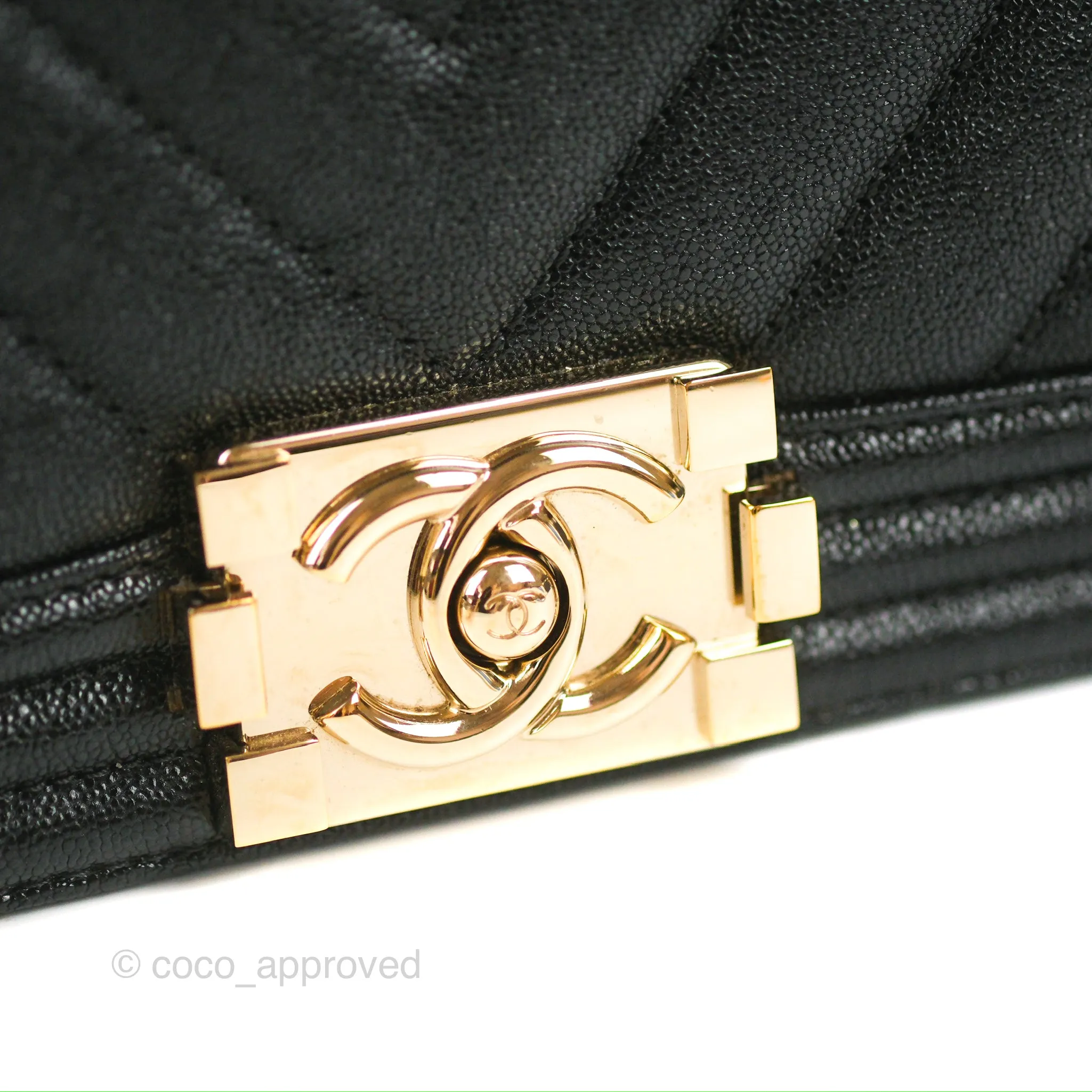 Chanel Medium Boy Chevron Black Caviar Gold Hardware