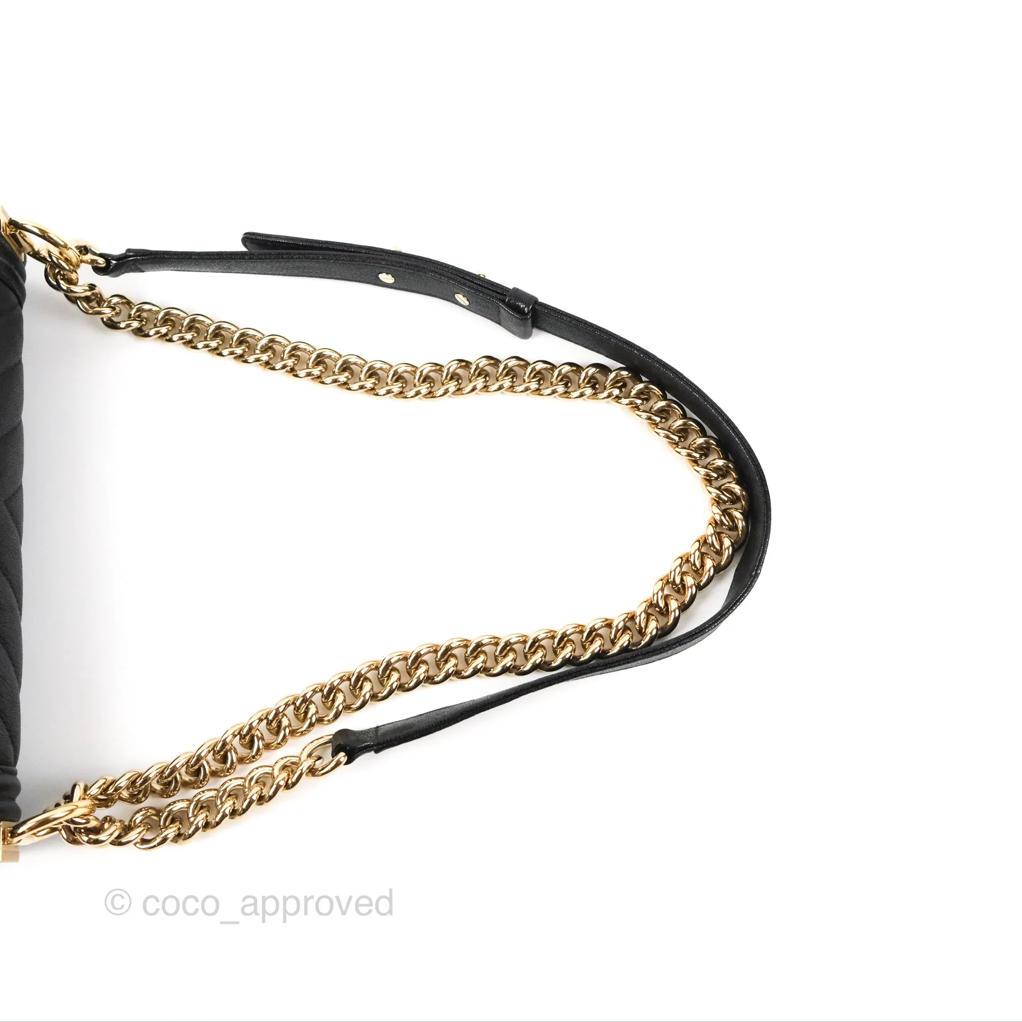 Chanel Medium Boy Chevron Black Caviar Gold Hardware