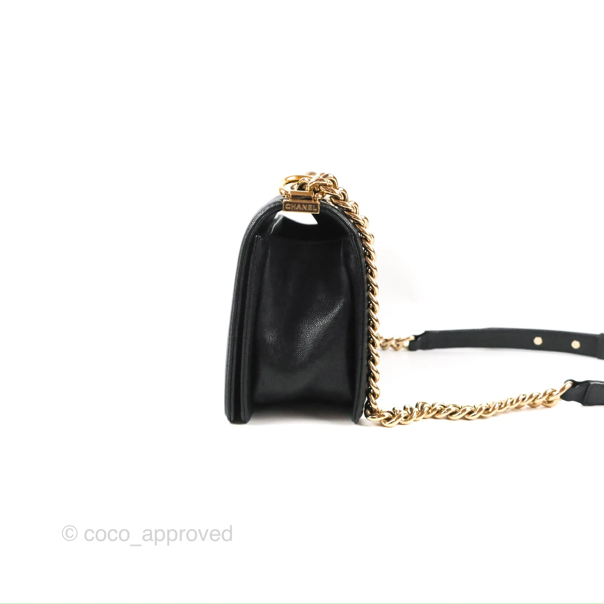 Chanel Medium Boy Chevron Black Caviar Gold Hardware
