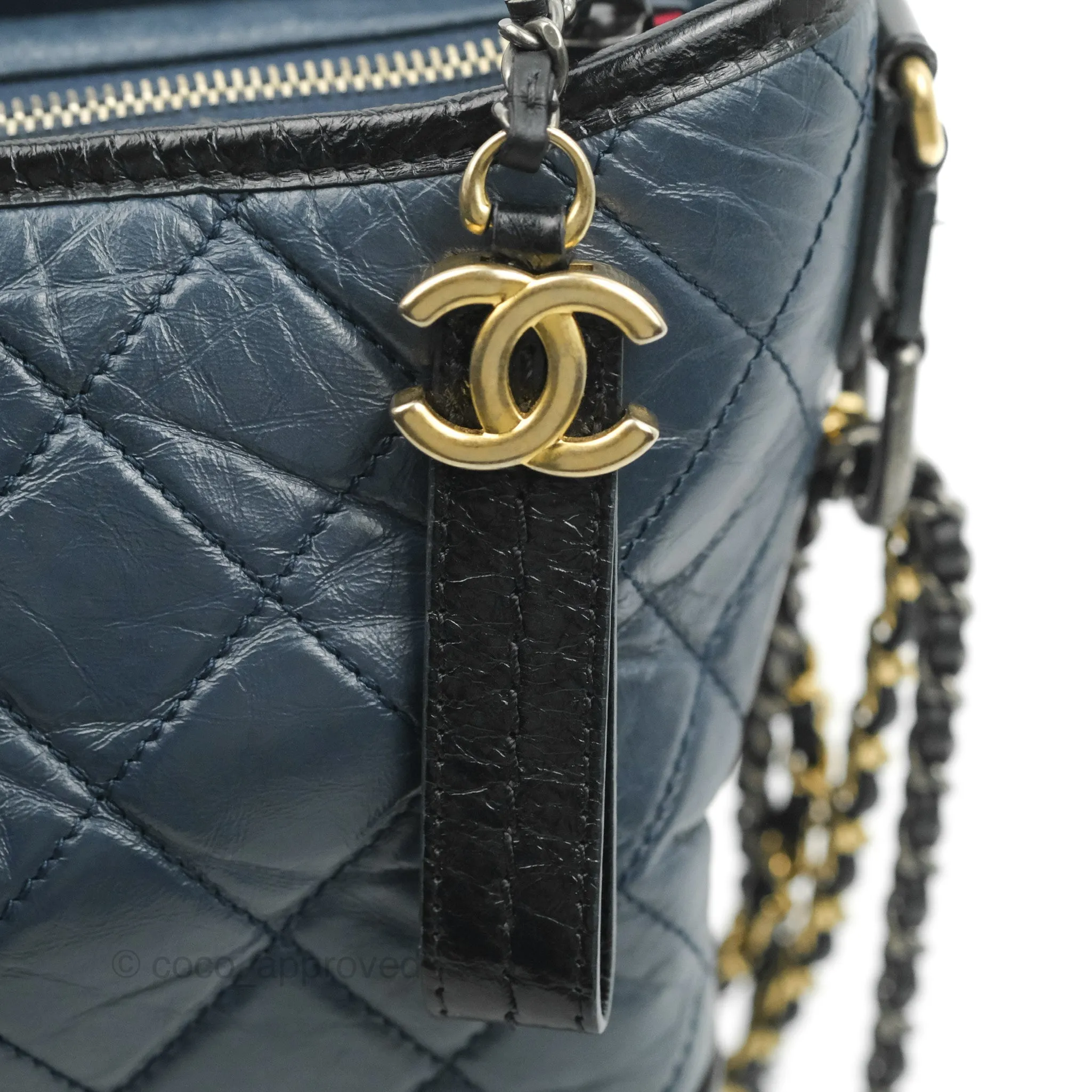 Chanel Medium Gabrielle Navy Black Aged Calfskin Mixed Hardware