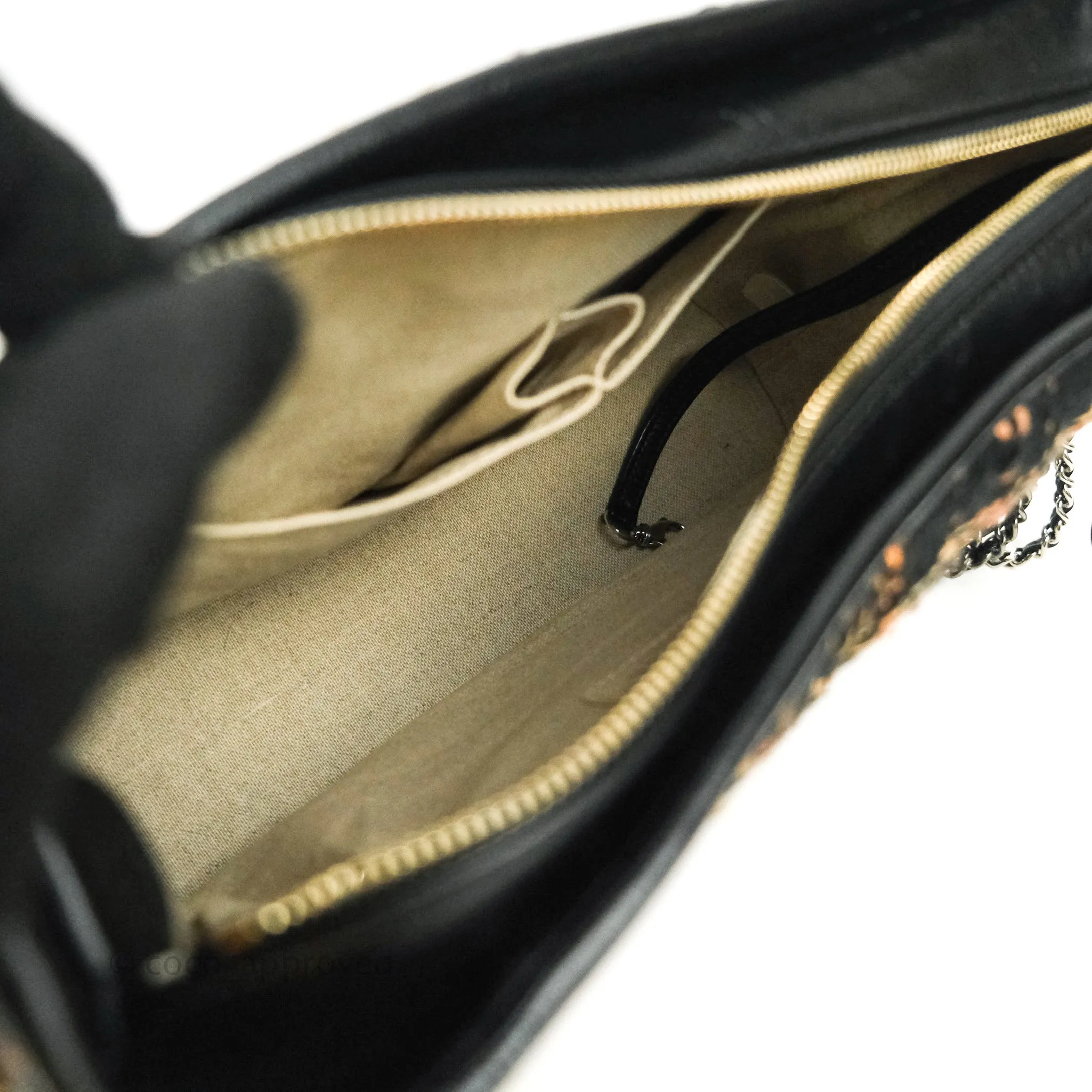 Chanel Medium Gabrielle Tweed Beige Black Calfskin