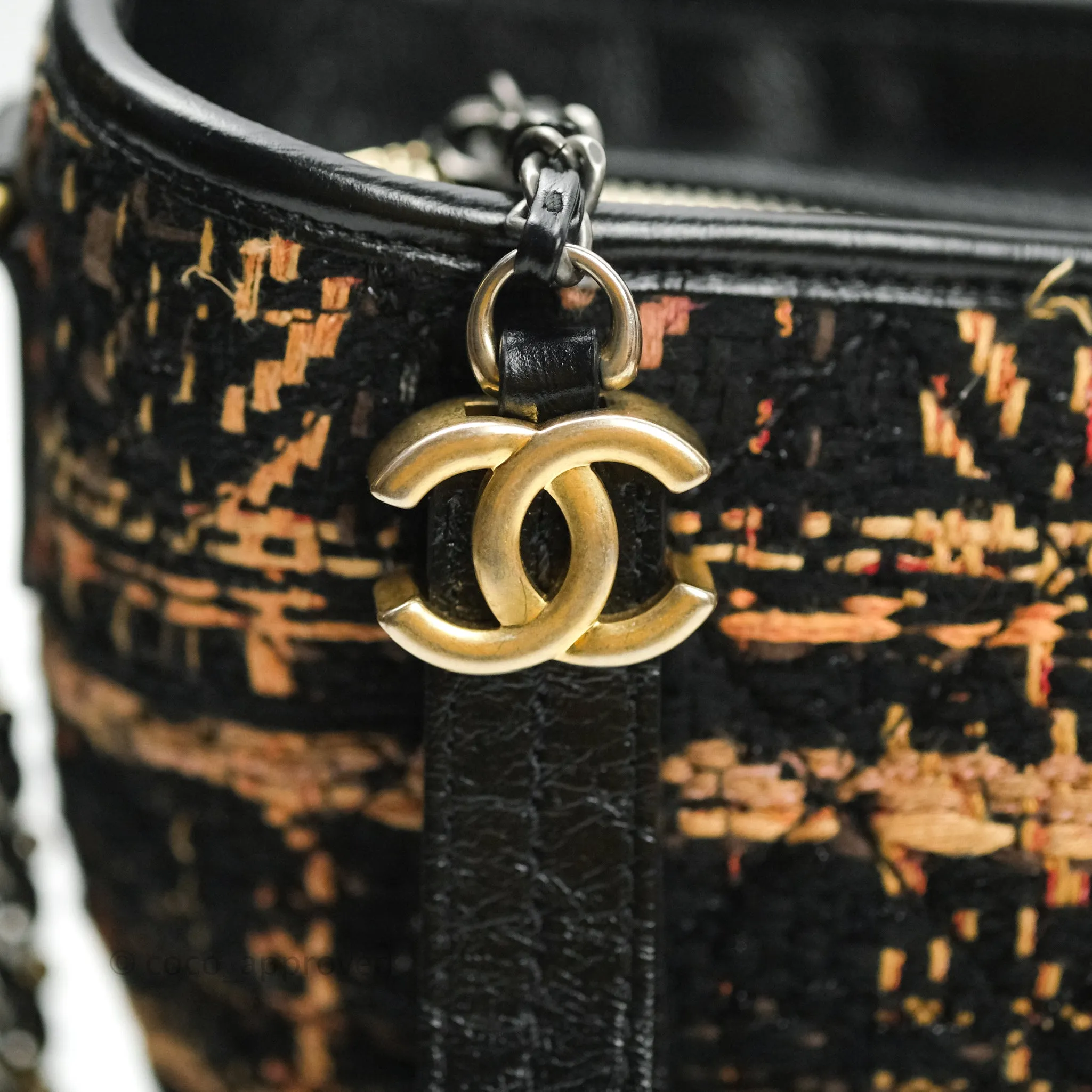 Chanel Medium Gabrielle Tweed Beige Black Calfskin