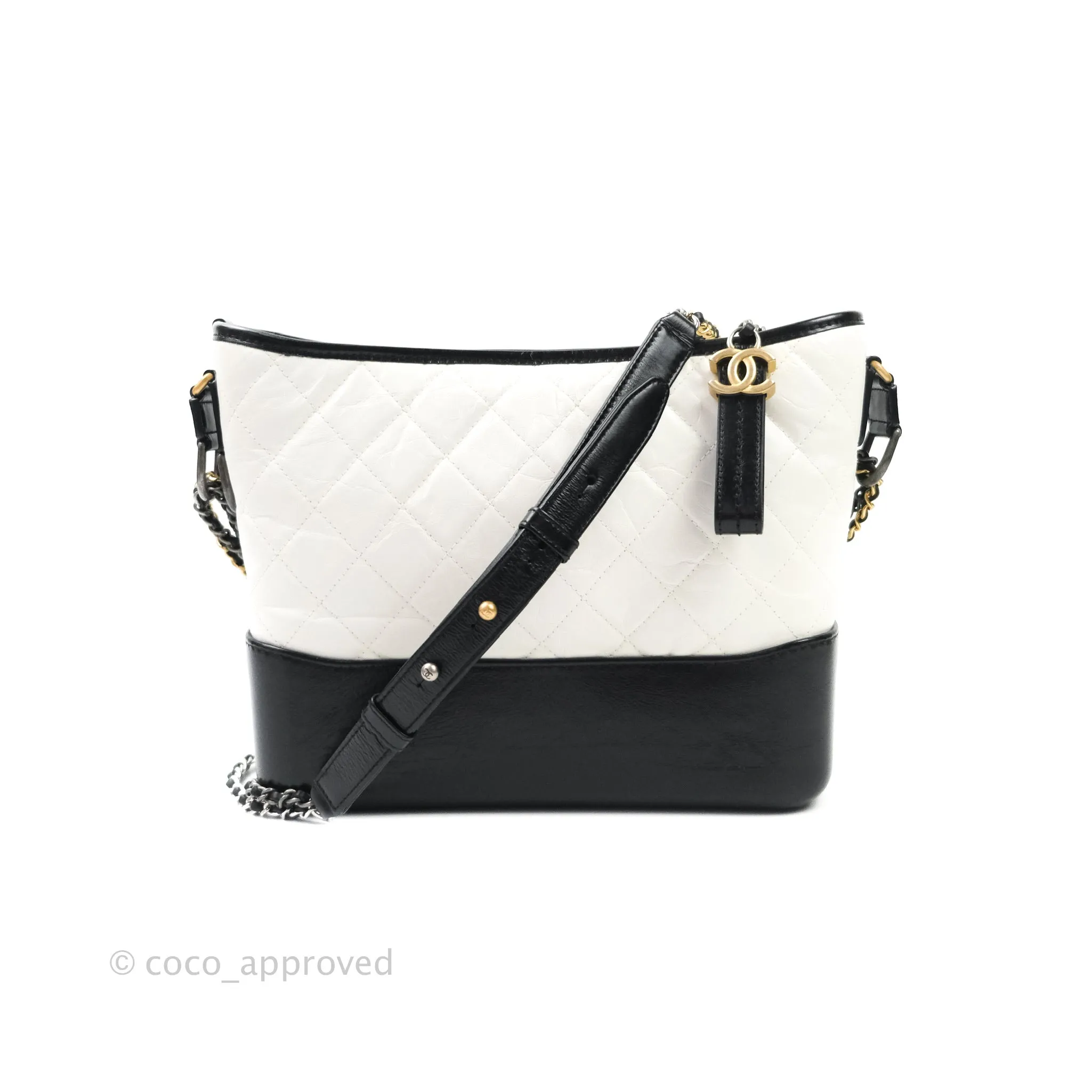 Chanel Medium Gabrielle White Black Aged Calfskin