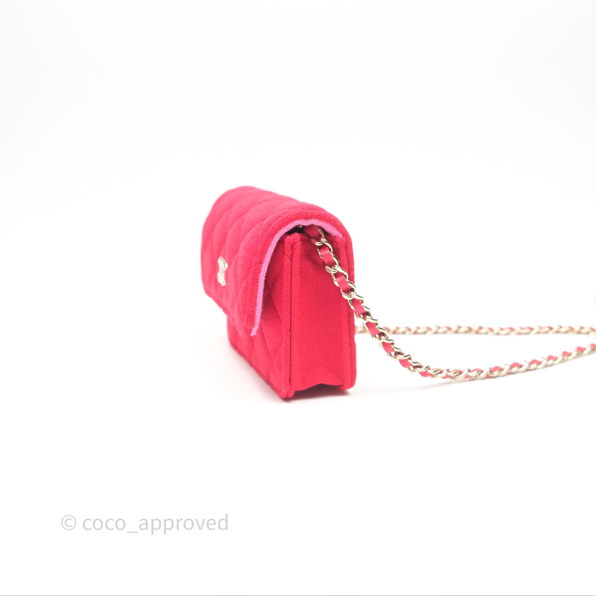 Chanel Mini Clutch With Chain Red Cotton Gold Hardware