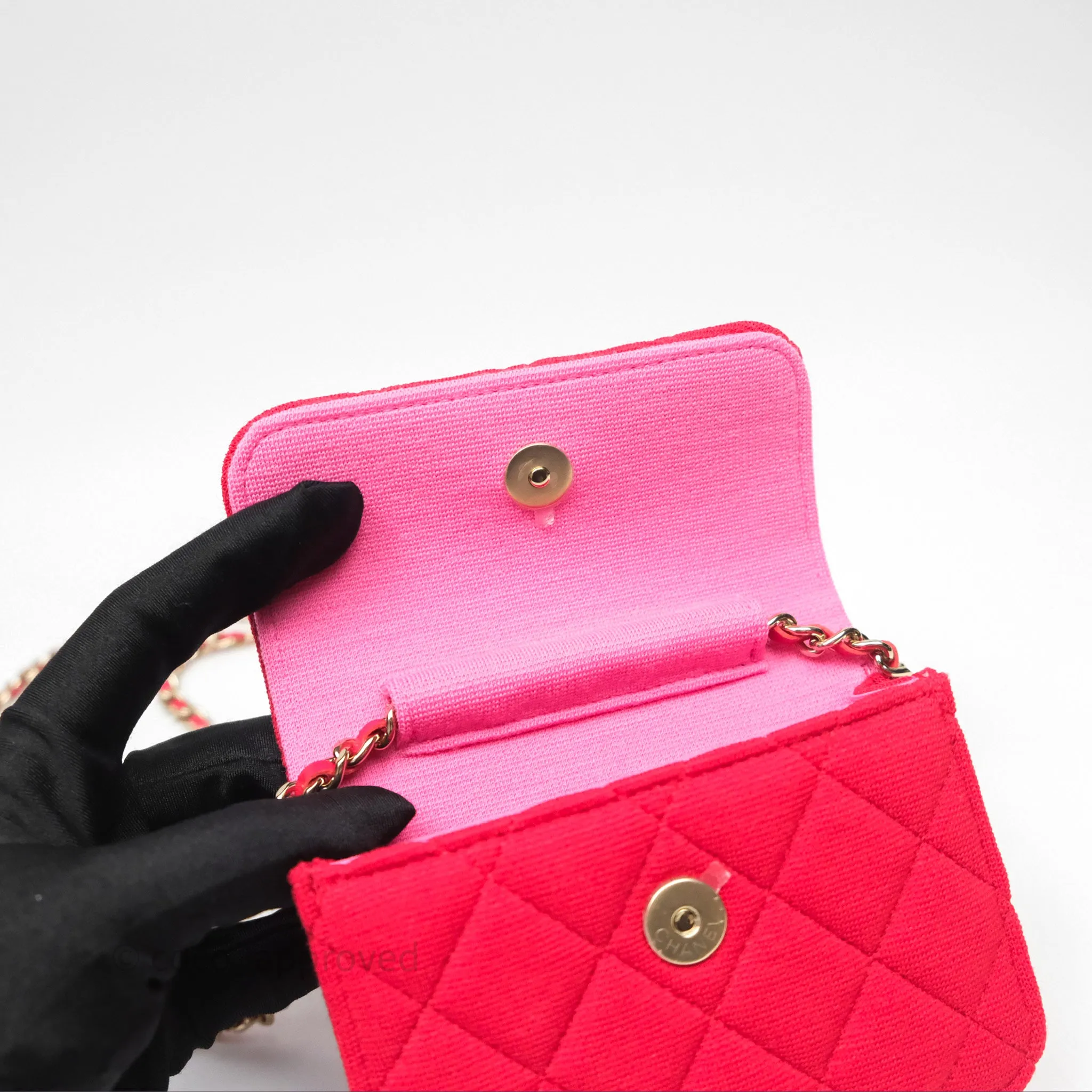 Chanel Mini Clutch With Chain Red Cotton Gold Hardware