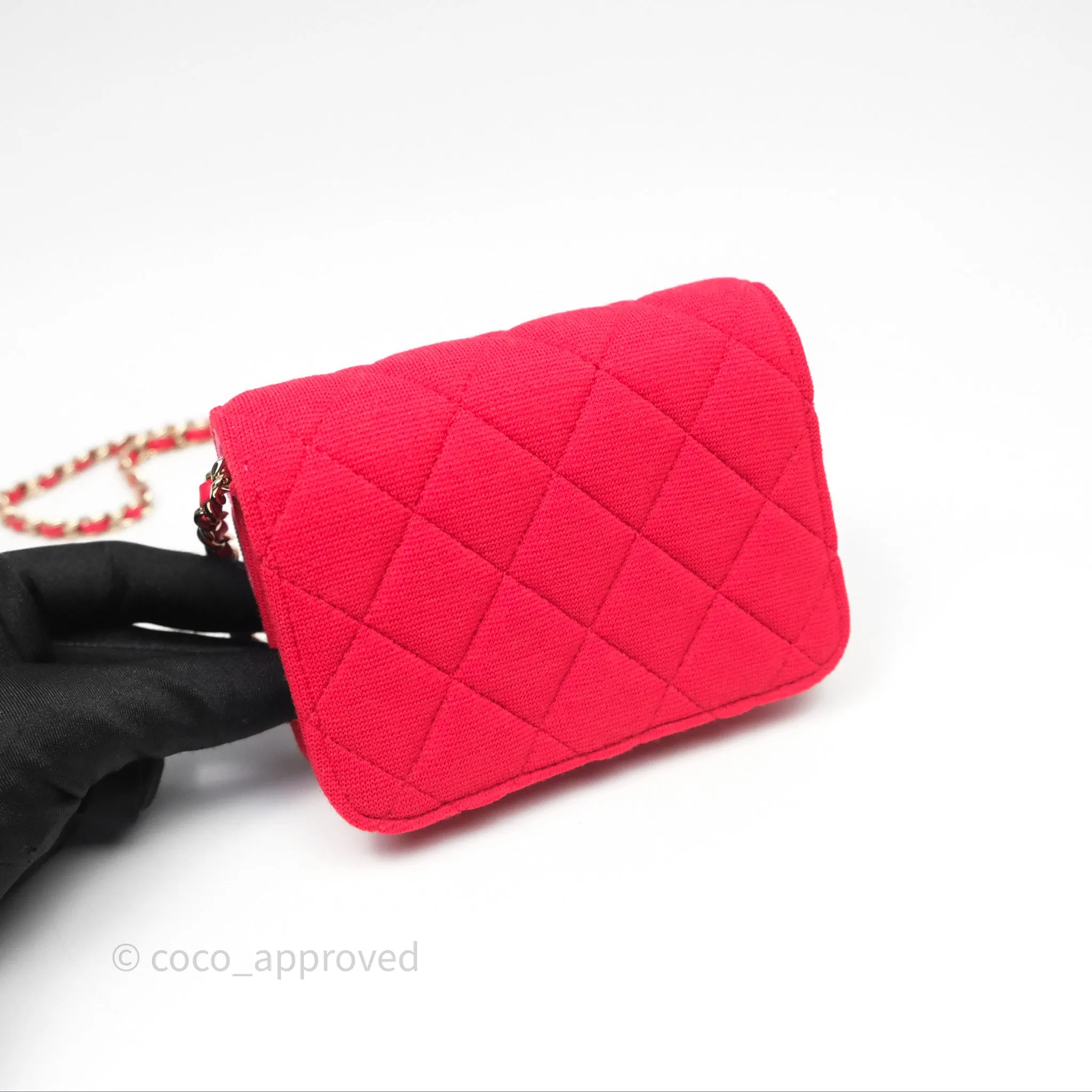 Chanel Mini Clutch With Chain Red Cotton Gold Hardware