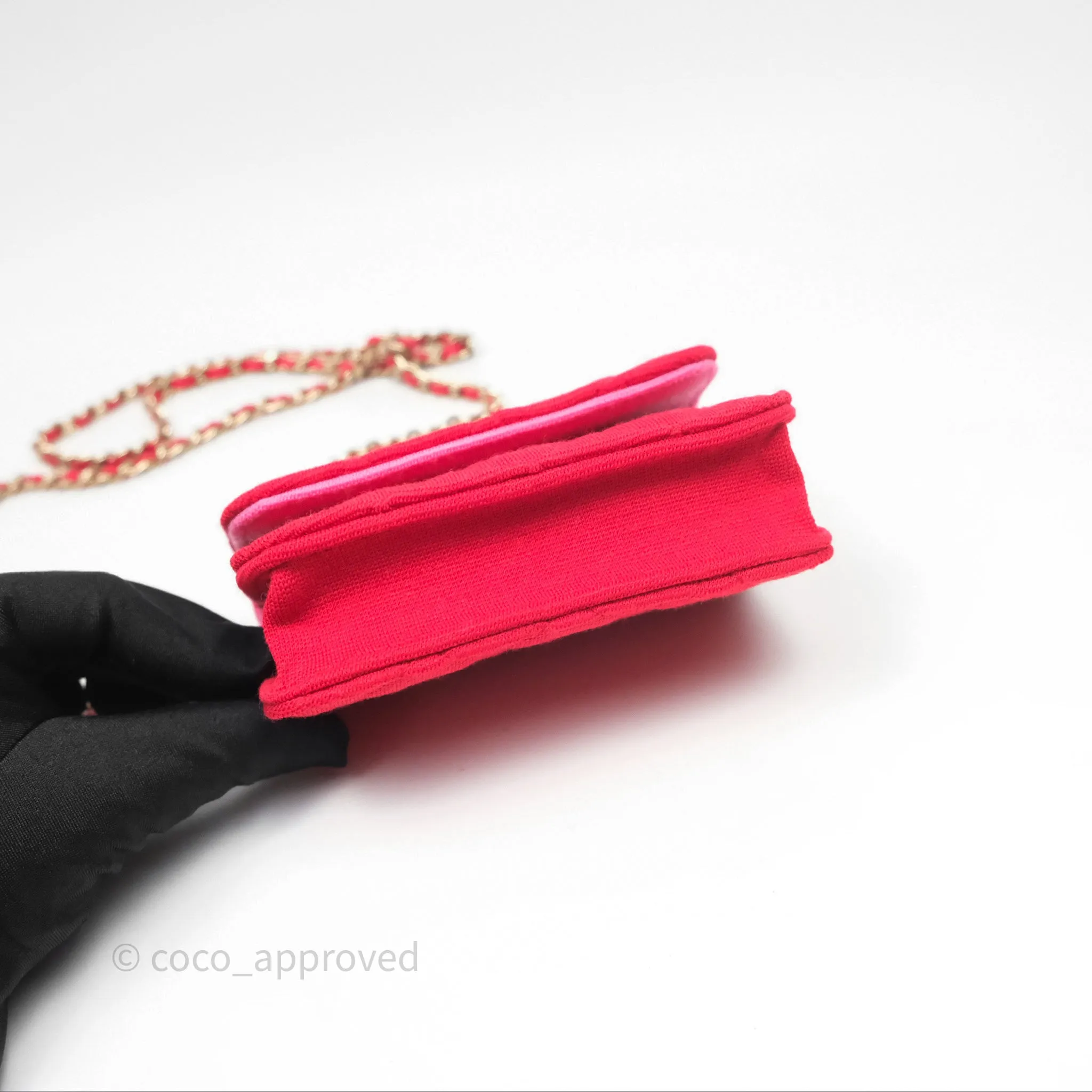 Chanel Mini Clutch With Chain Red Cotton Gold Hardware