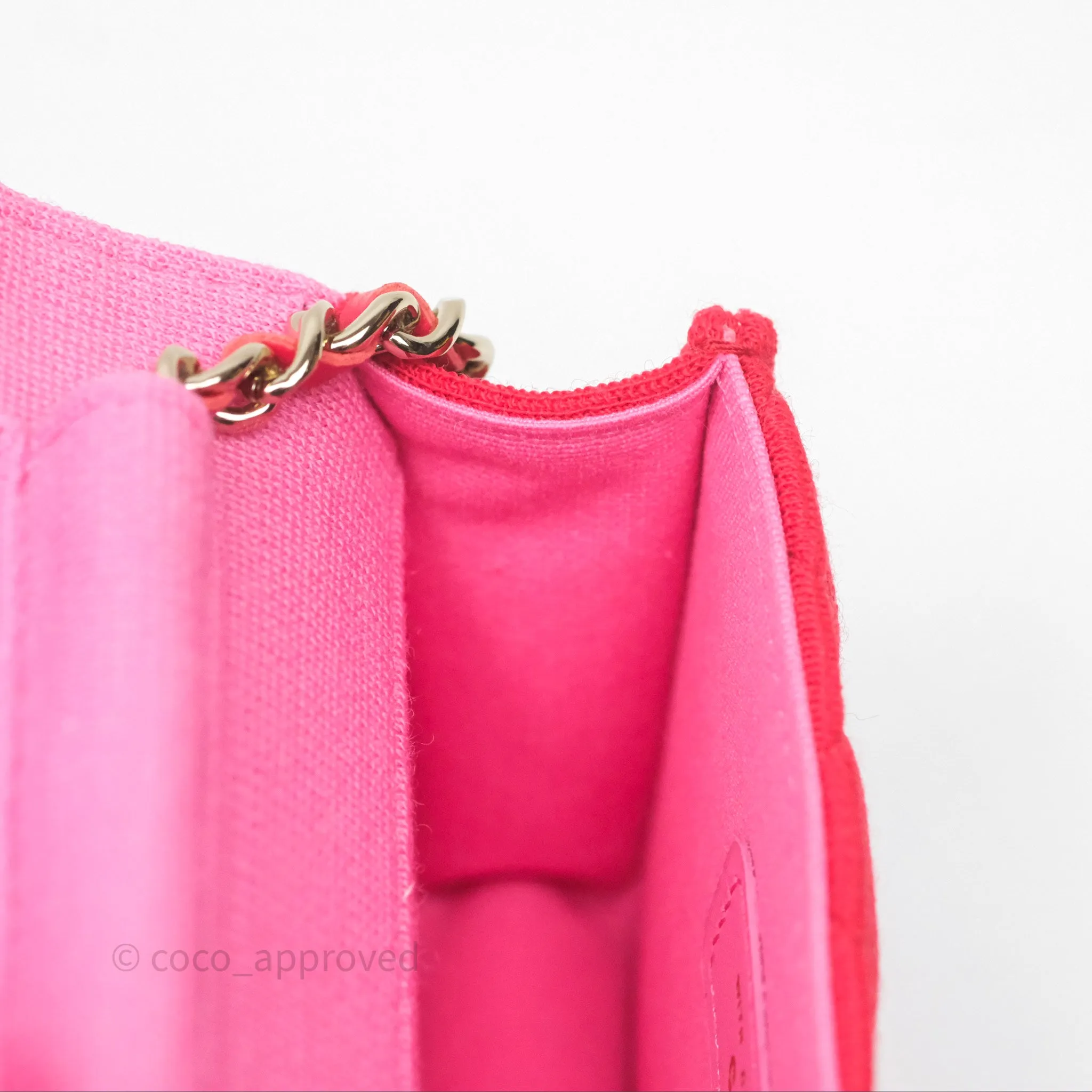 Chanel Mini Clutch With Chain Red Cotton Gold Hardware