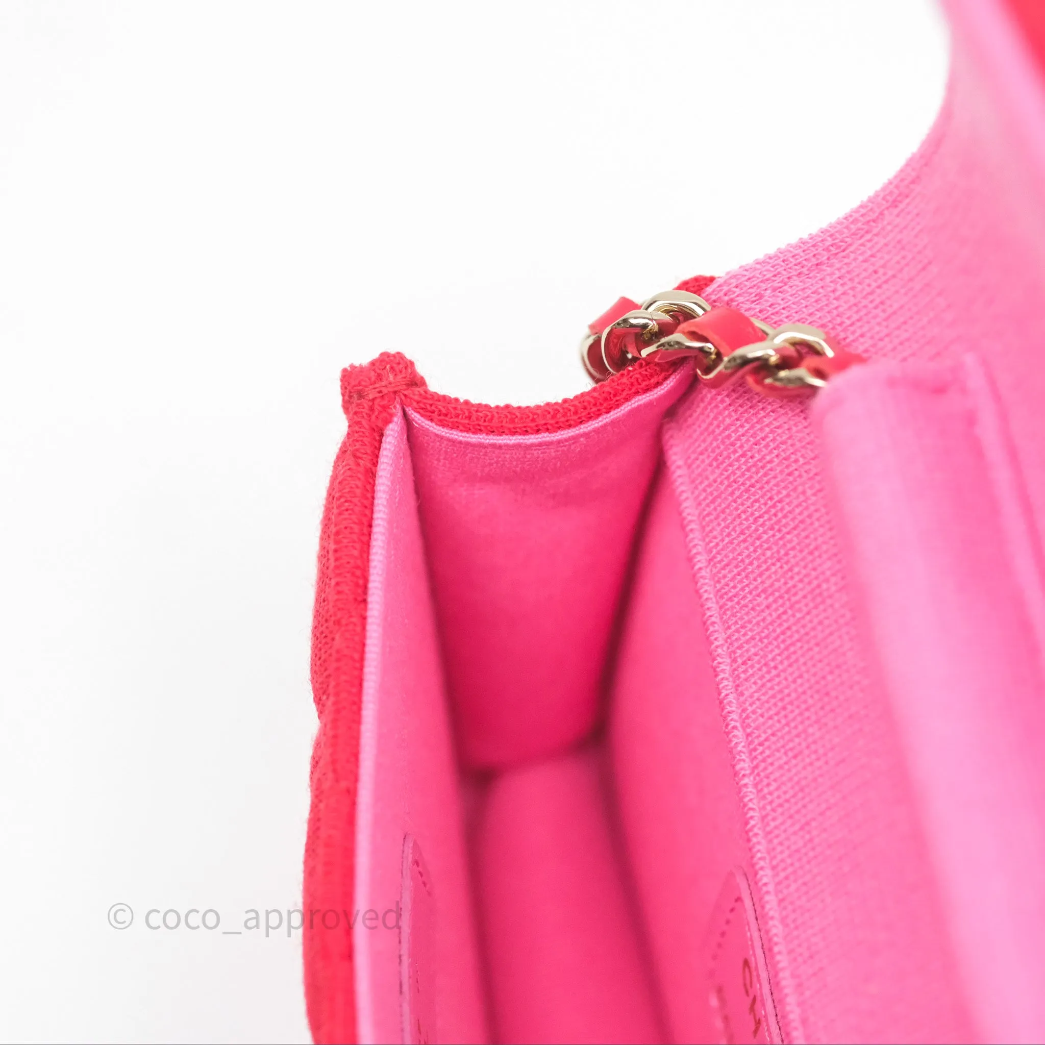 Chanel Mini Clutch With Chain Red Cotton Gold Hardware