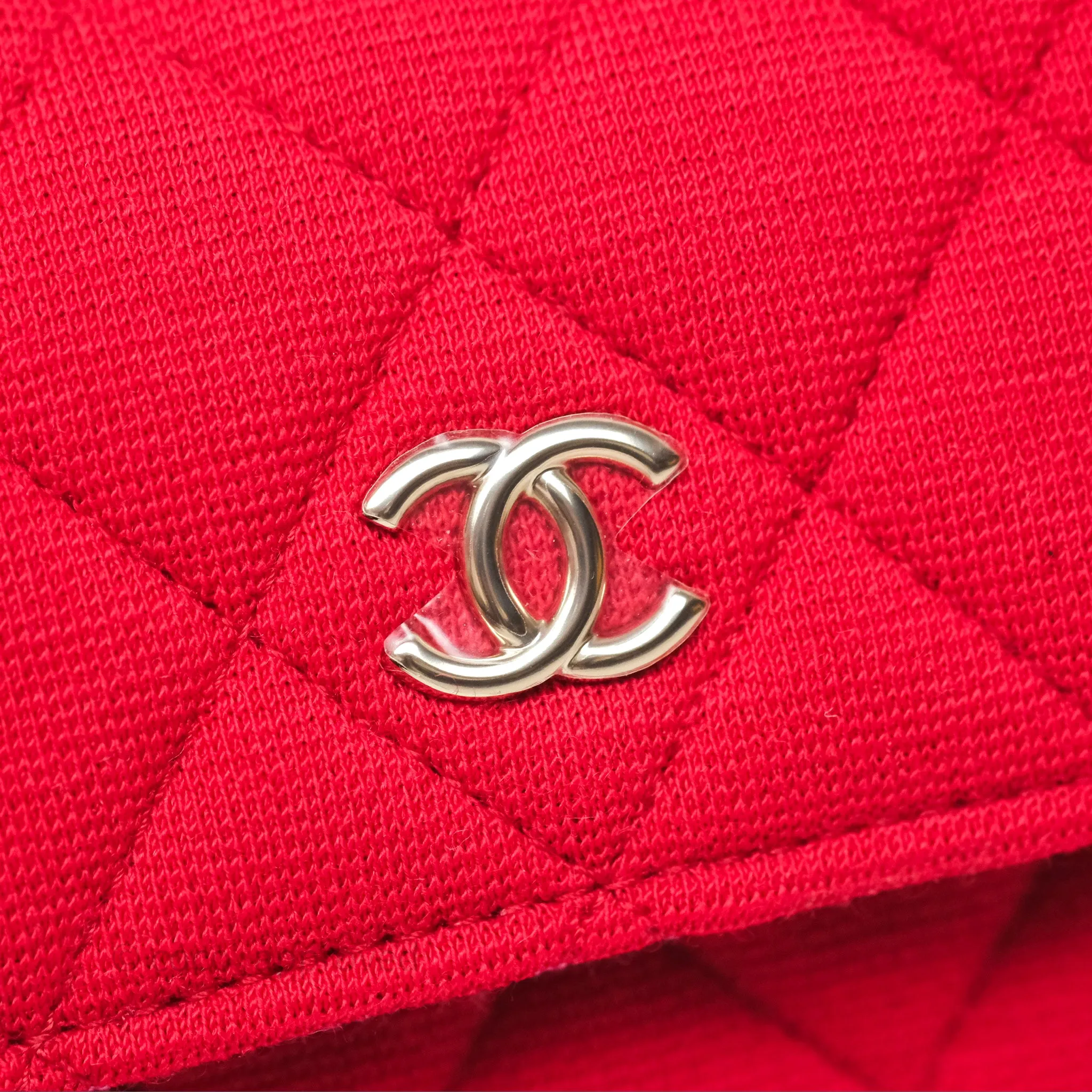 Chanel Mini Clutch With Chain Red Cotton Gold Hardware