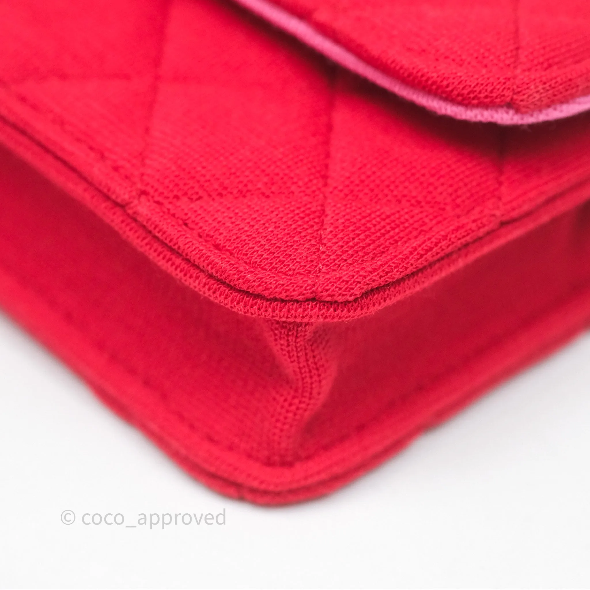 Chanel Mini Clutch With Chain Red Cotton Gold Hardware