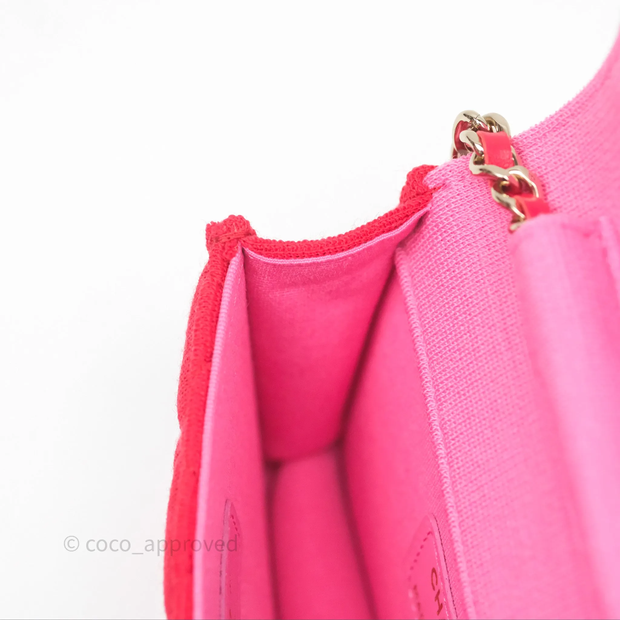 Chanel Mini Clutch With Chain Red Cotton Gold Hardware