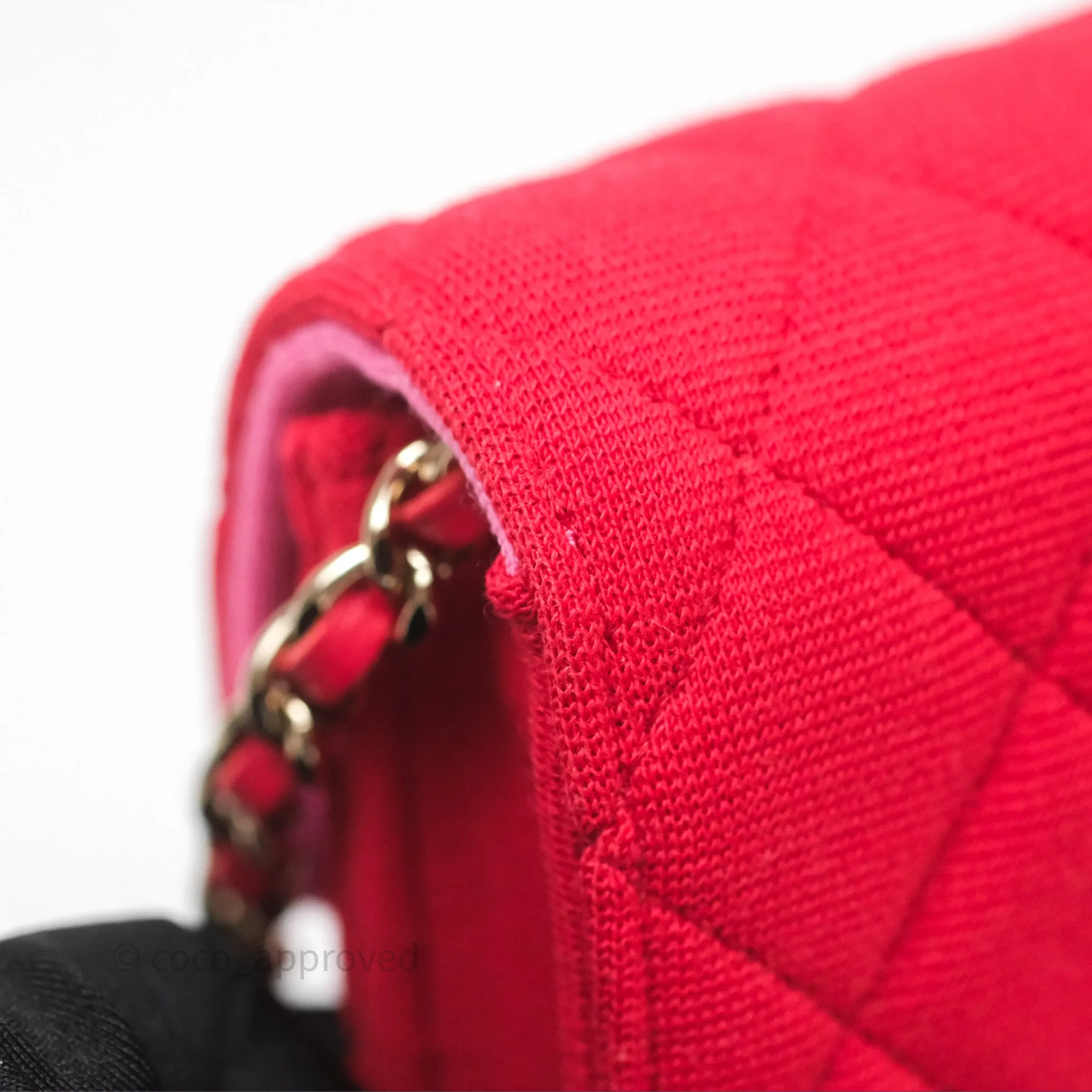 Chanel Mini Clutch With Chain Red Cotton Gold Hardware