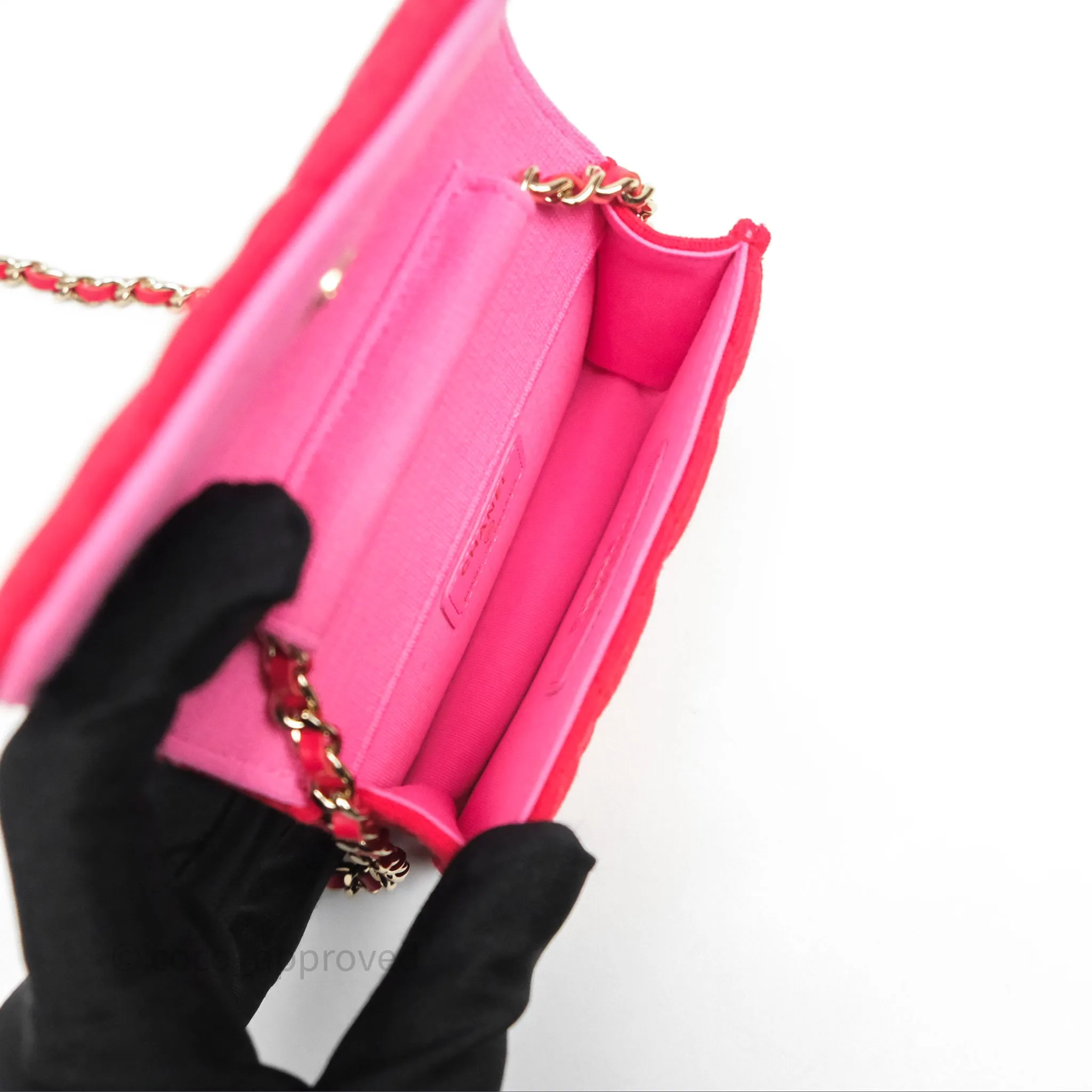 Chanel Mini Clutch With Chain Red Cotton Gold Hardware
