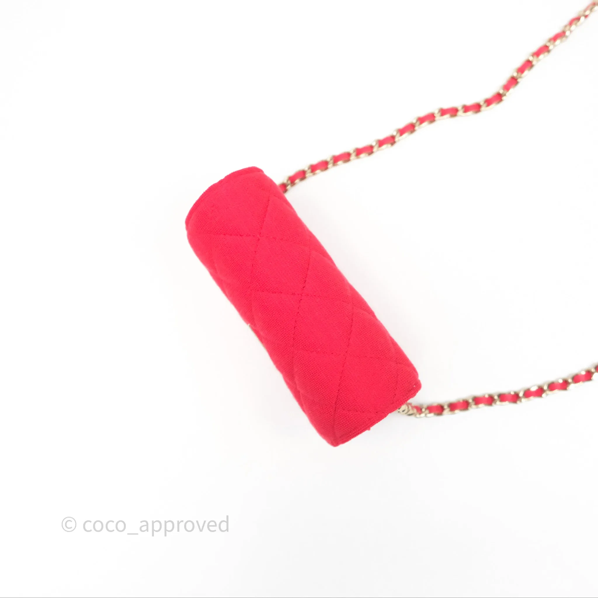 Chanel Mini Clutch With Chain Red Cotton Gold Hardware
