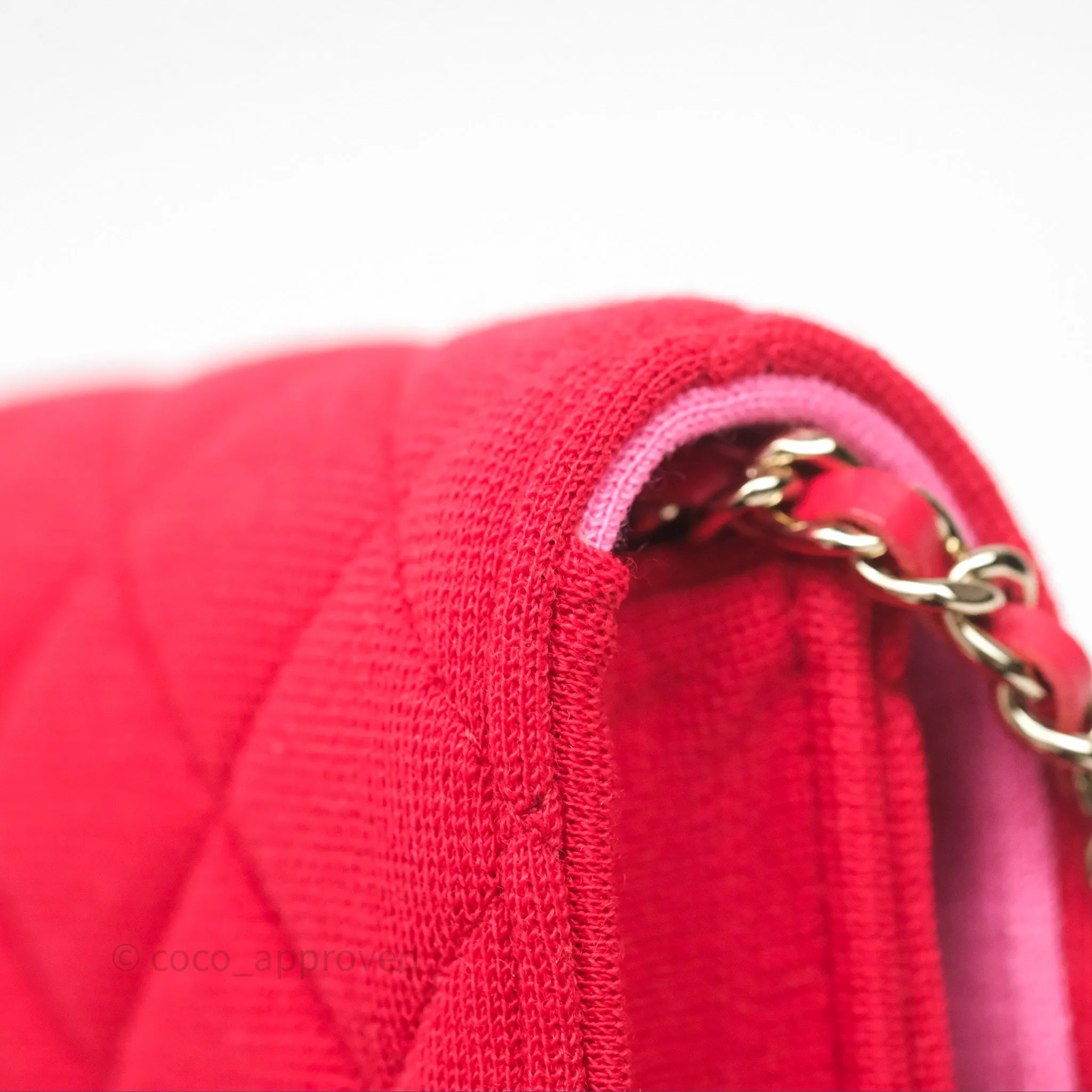 Chanel Mini Clutch With Chain Red Cotton Gold Hardware