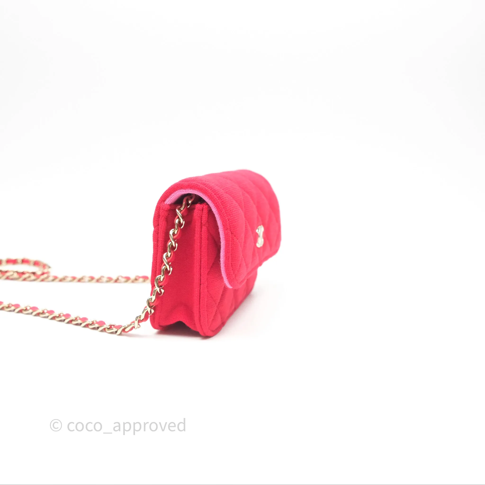 Chanel Mini Clutch With Chain Red Cotton Gold Hardware