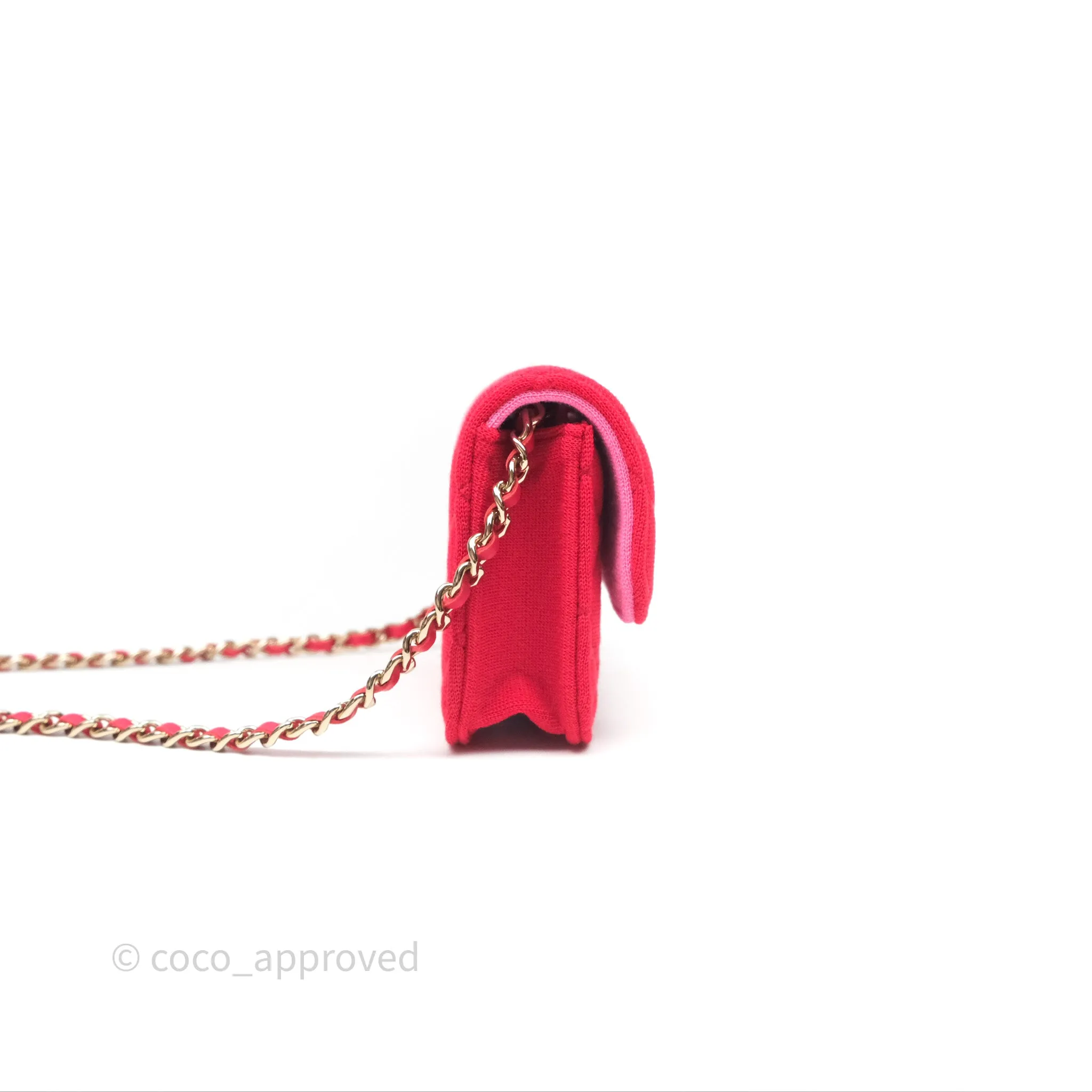 Chanel Mini Clutch With Chain Red Cotton Gold Hardware