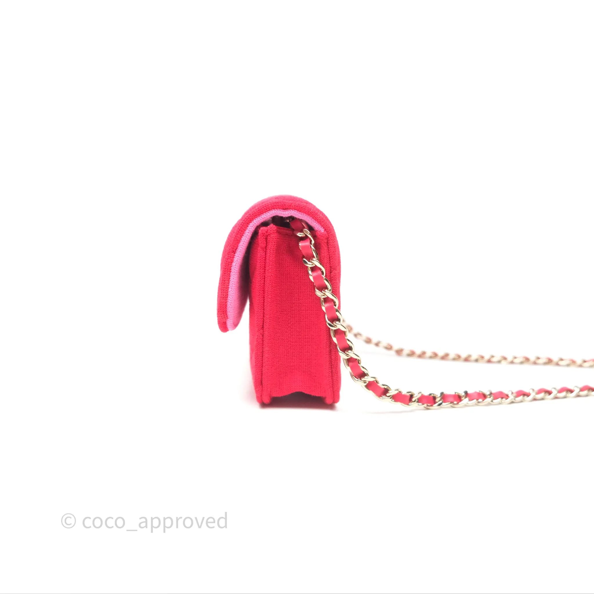 Chanel Mini Clutch With Chain Red Cotton Gold Hardware