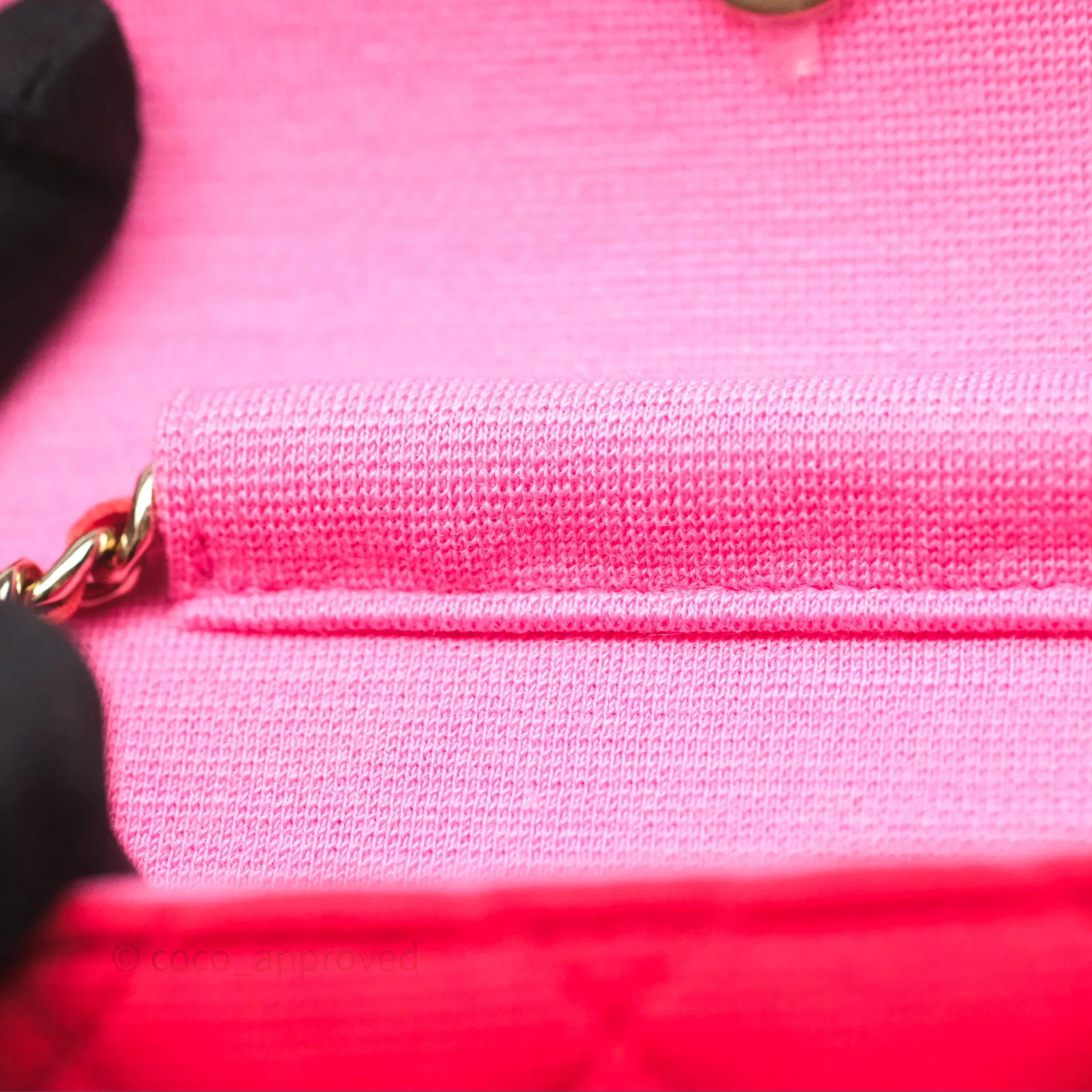 Chanel Mini Clutch With Chain Red Cotton Gold Hardware