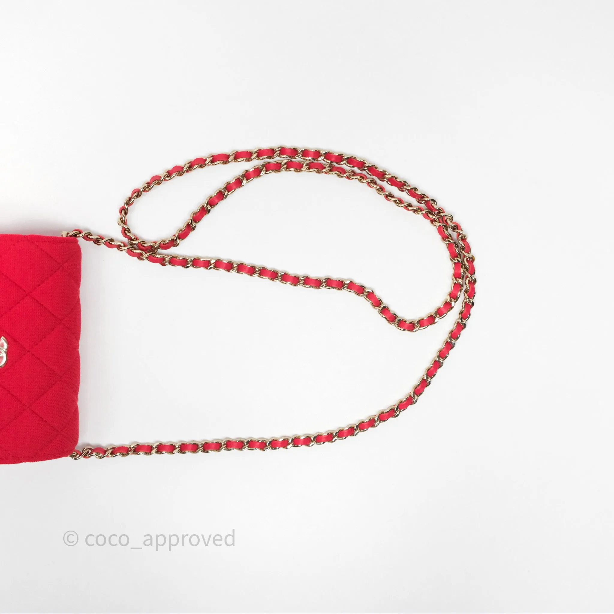 Chanel Mini Clutch With Chain Red Cotton Gold Hardware