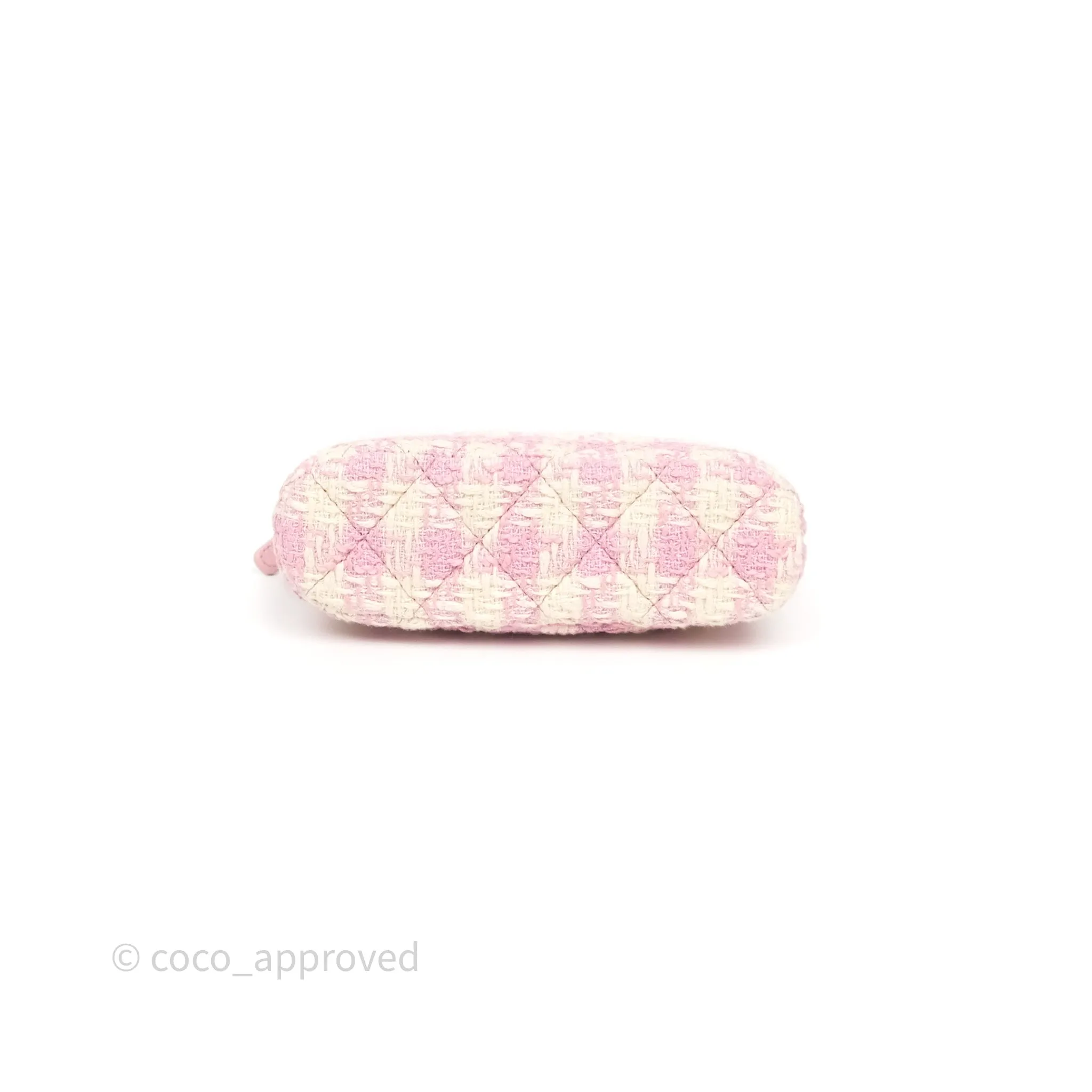 Chanel Mini Pouch On Chain White Pink Houndstooth Tweed Gold Hardware